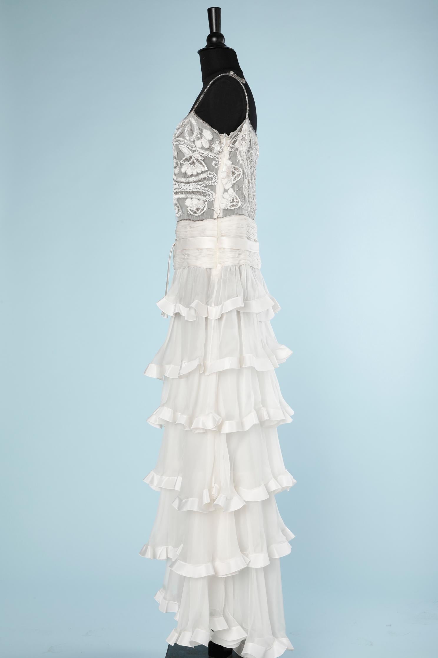 Women's White evening gown with embroidered and chiffon ruffles Valentino 