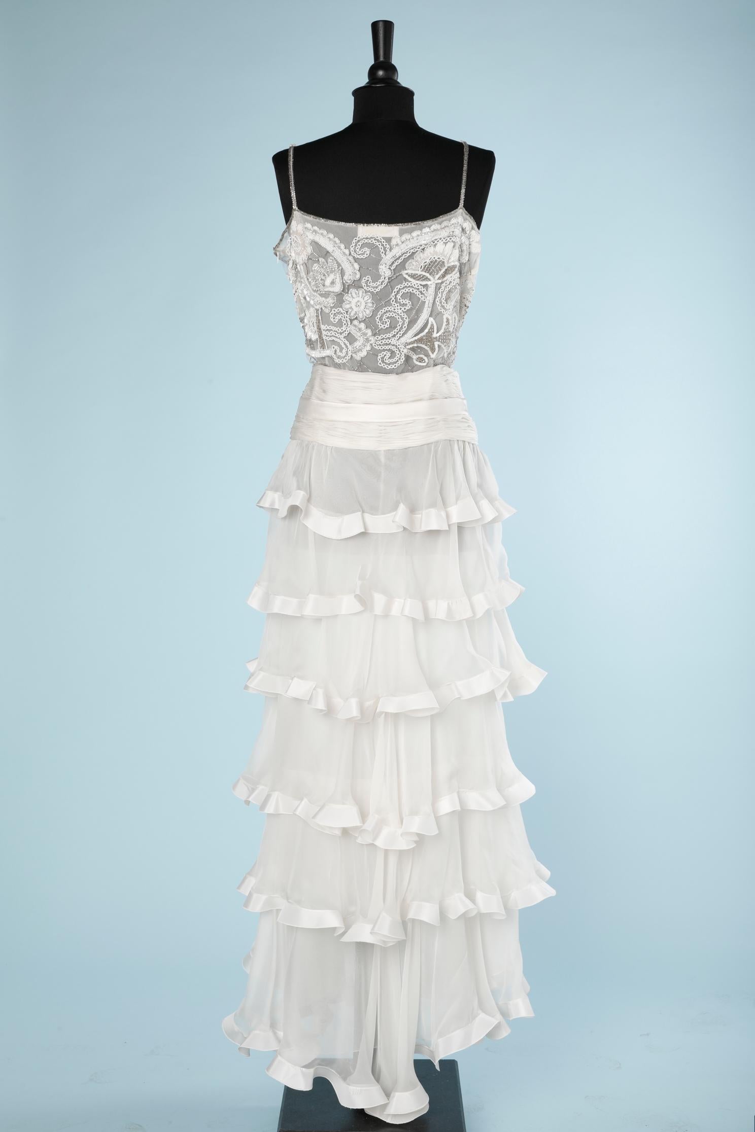 White evening gown with embroidered and chiffon ruffles Valentino  1