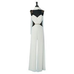 Combinaison de soirée blanche avec broderies et tulle transparent G Mattiolo