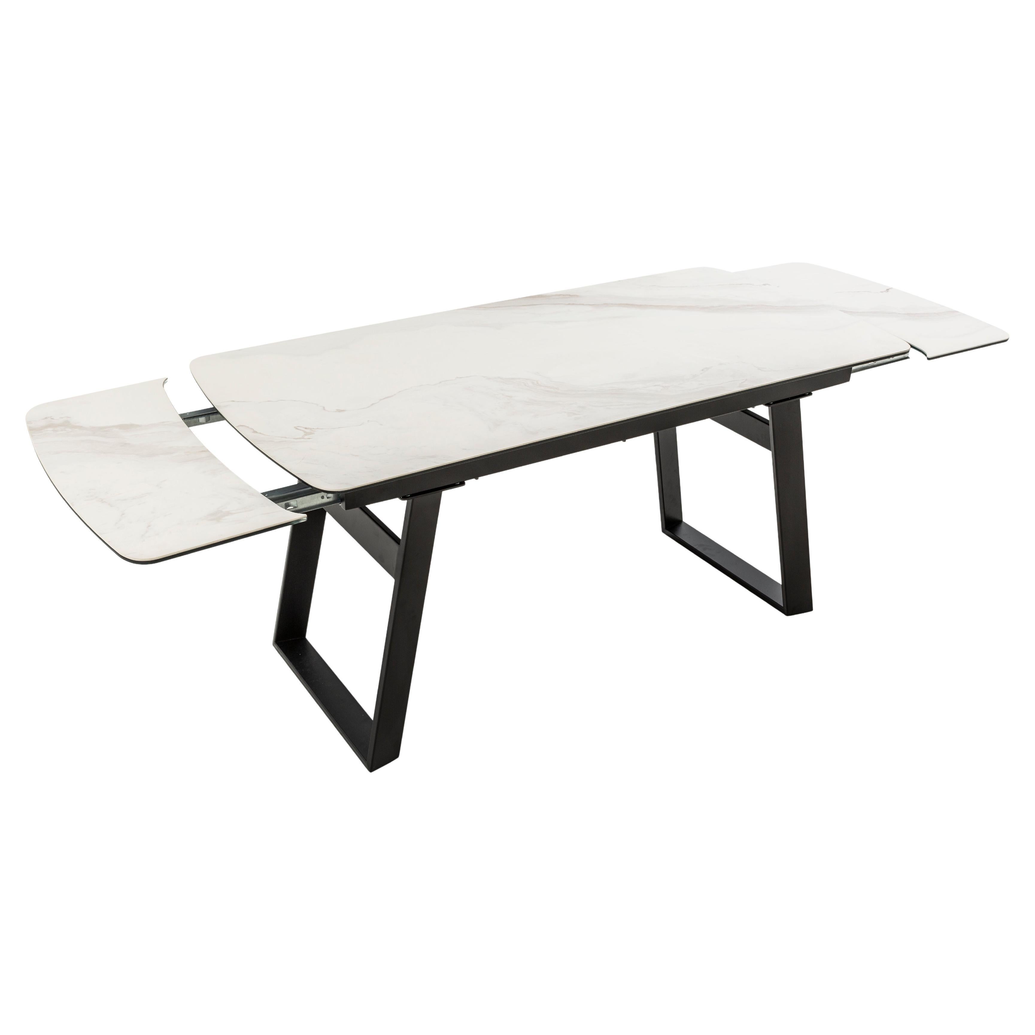 White Extendable Rectangular Porcelain Ceramic Dining Table, Unscratchable Top For Sale