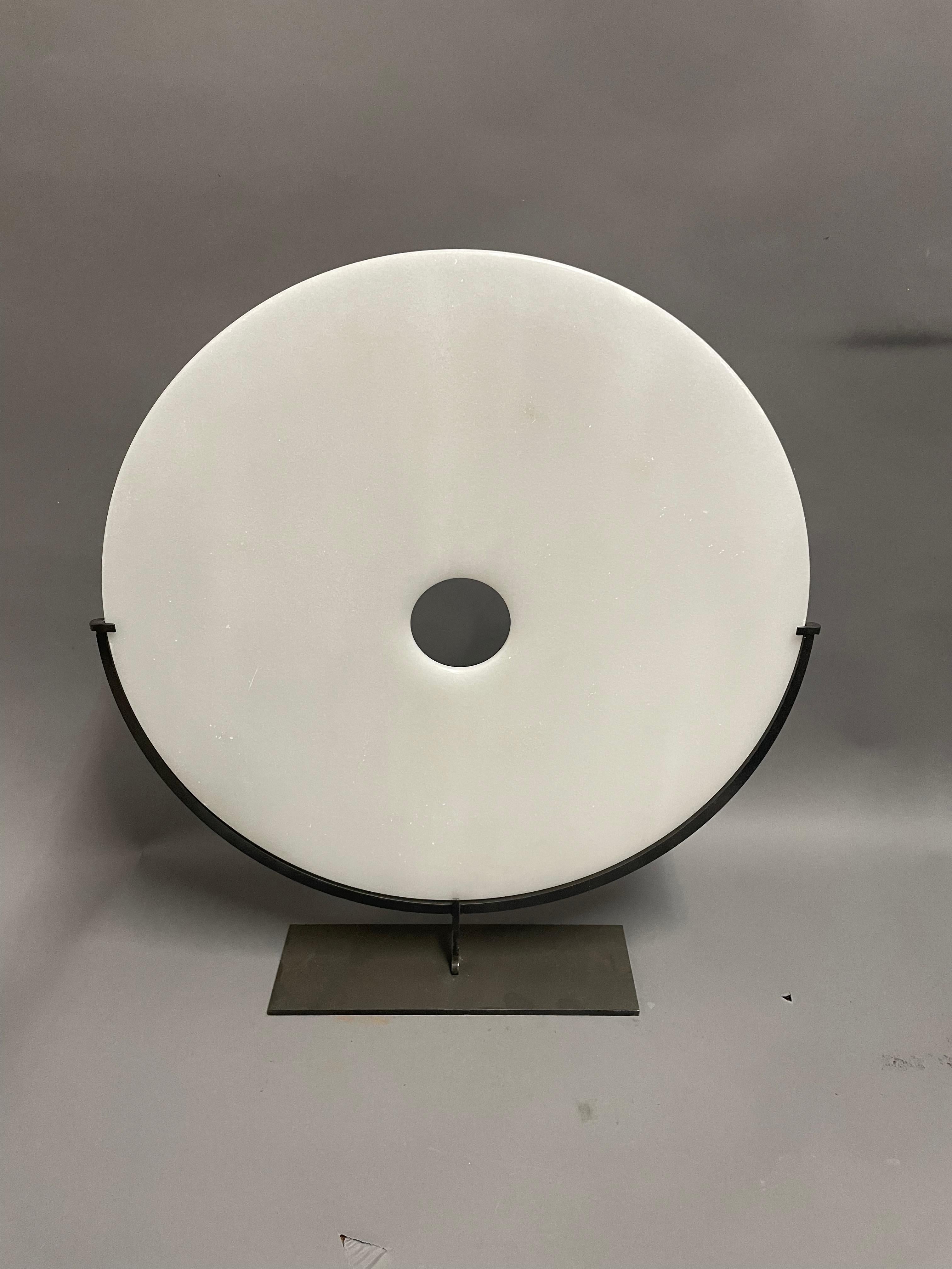 Contemporary Chinese XL smooth white jade disc.
Stand measures  12  x  4
