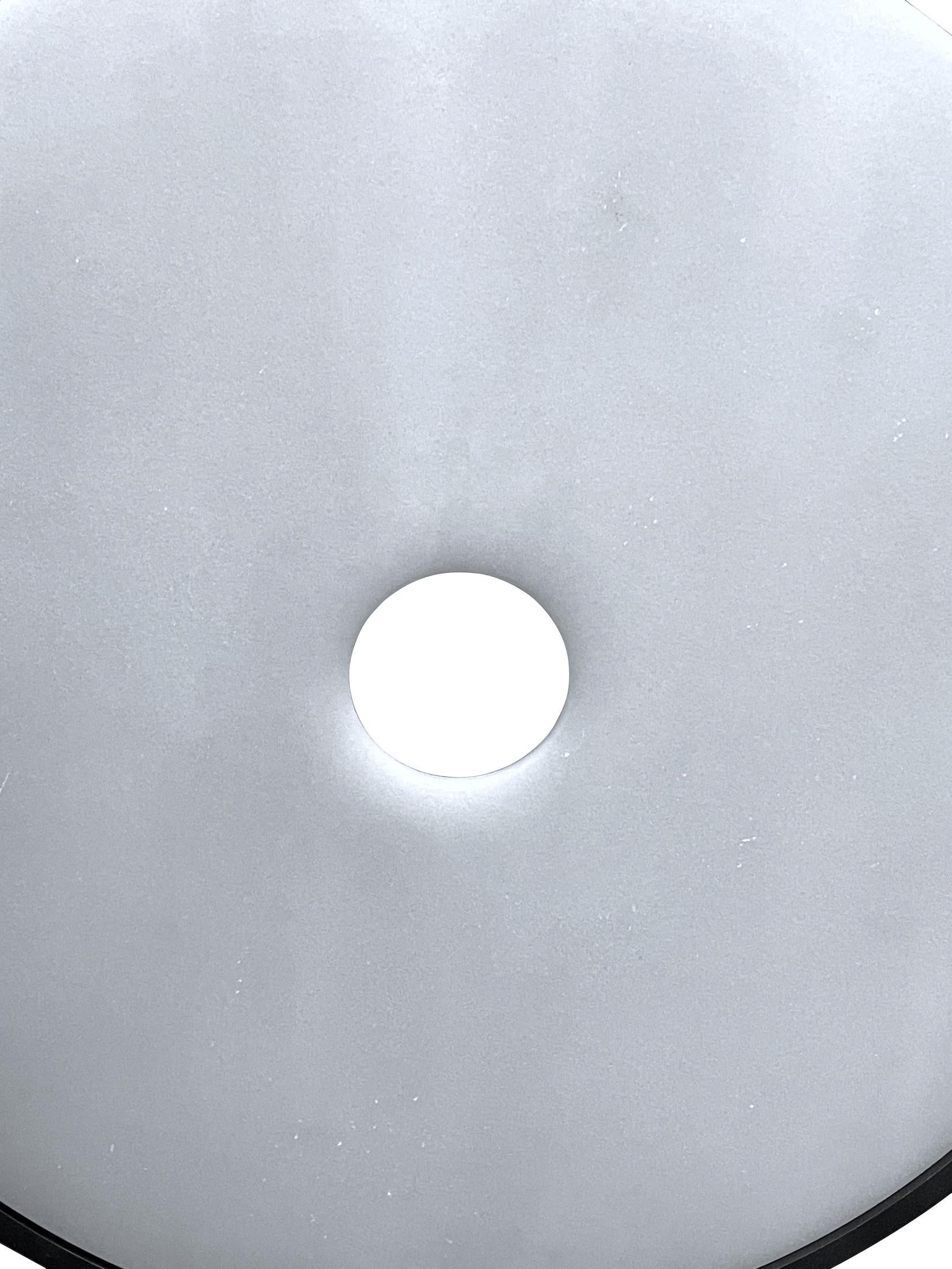 White Extra Large Smooth Jade Disc On Metal Stand, Contemporary, China 1