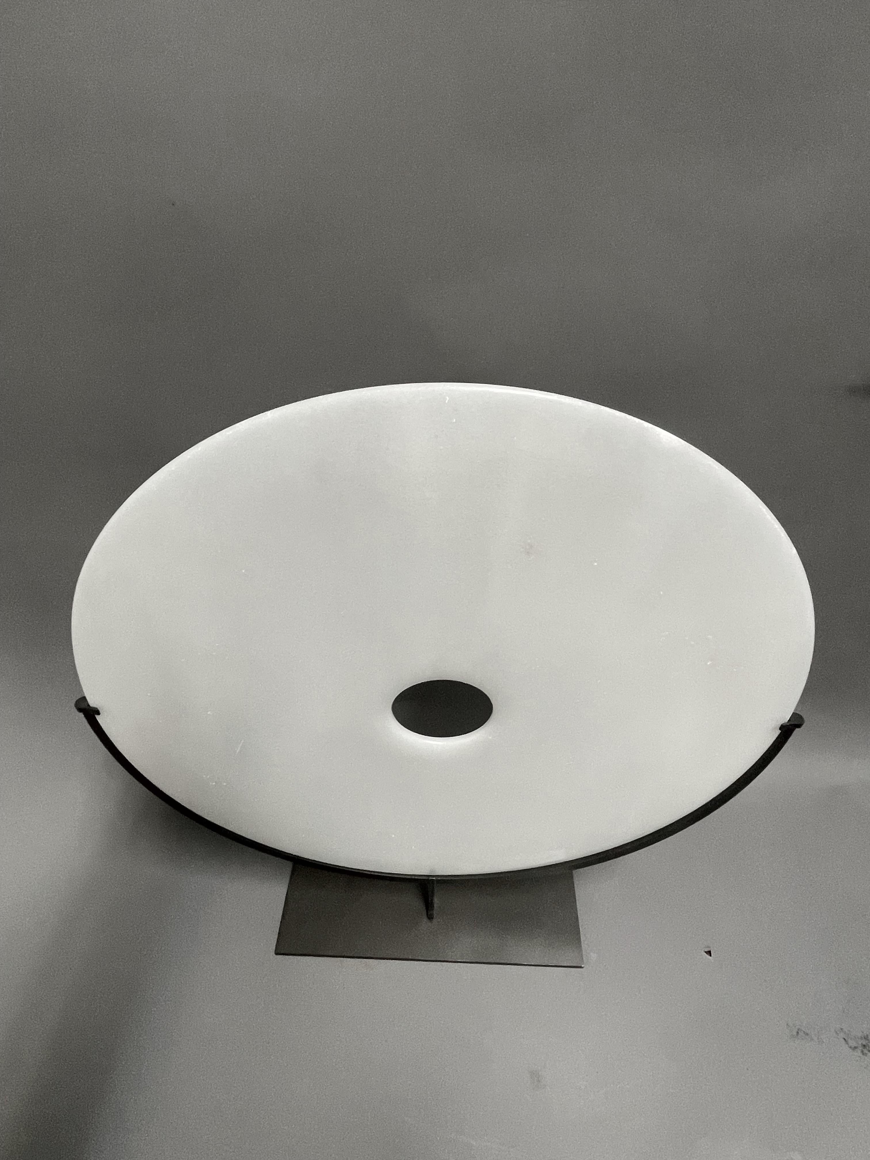 White Extra Large Smooth Jade Disc On Metal Stand, Contemporary, China 2