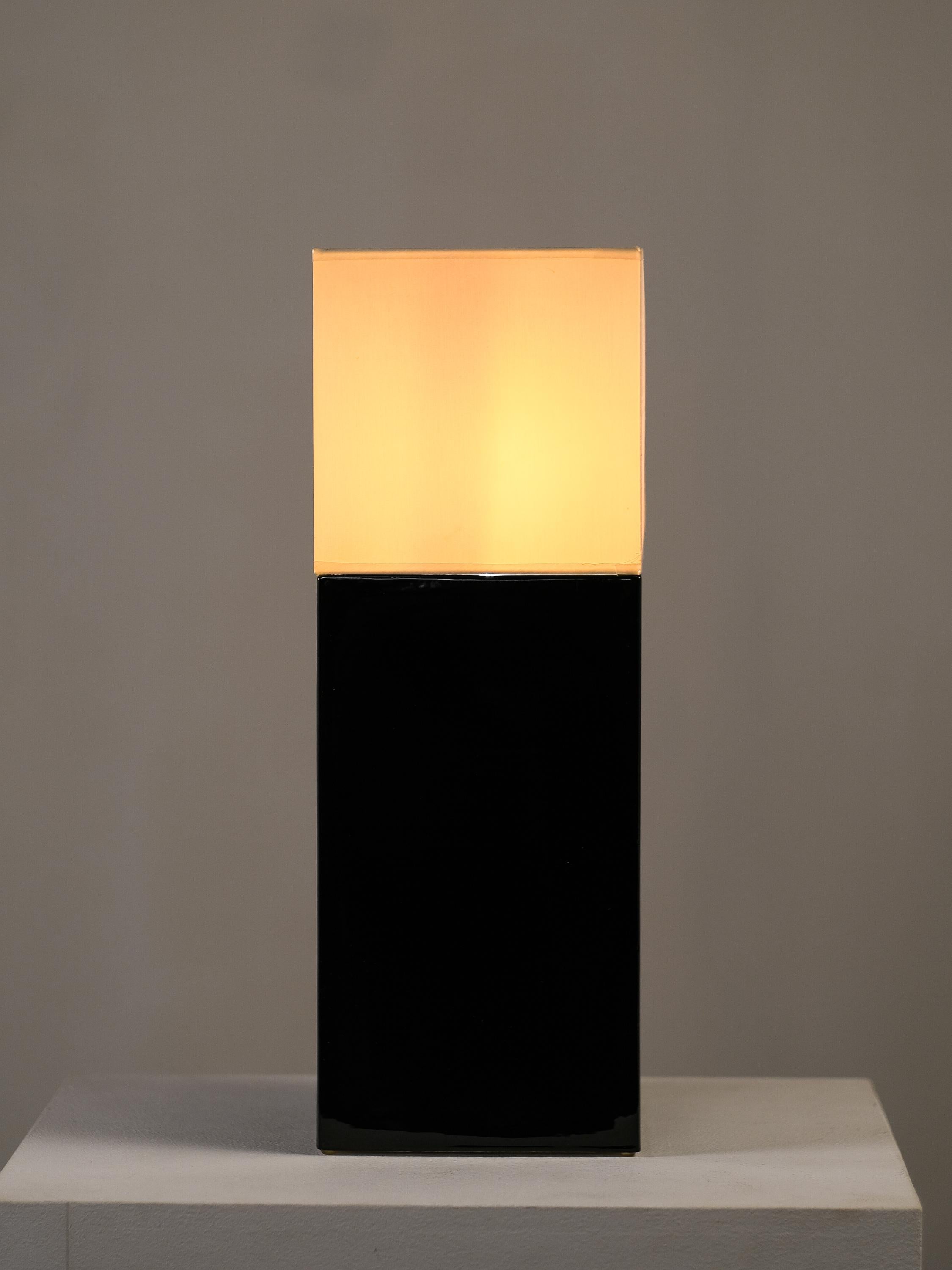 White Fabric & Black Ceramic Lamp by Faïencerie de Charolles, France, 1980s For Sale 5