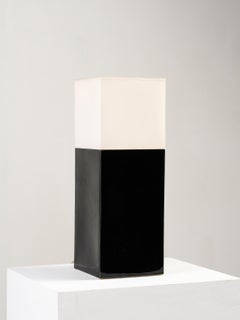 White Fabric & Black Ceramic Lamp by Faïencerie de Charolles, France, 1980s