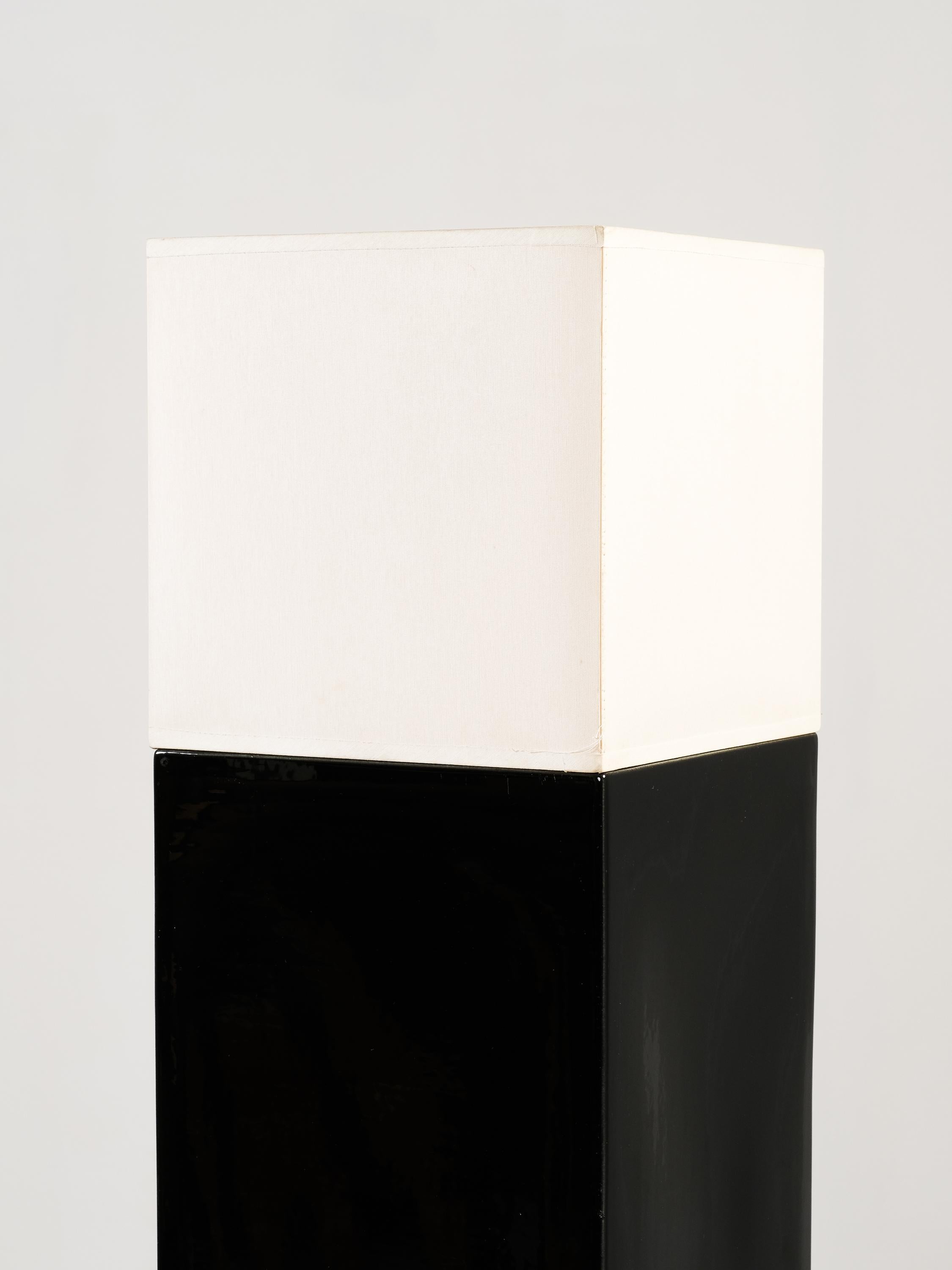 French White Fabric & Black Ceramic Lamp by Faïencerie de Charolles, France, 1980s For Sale