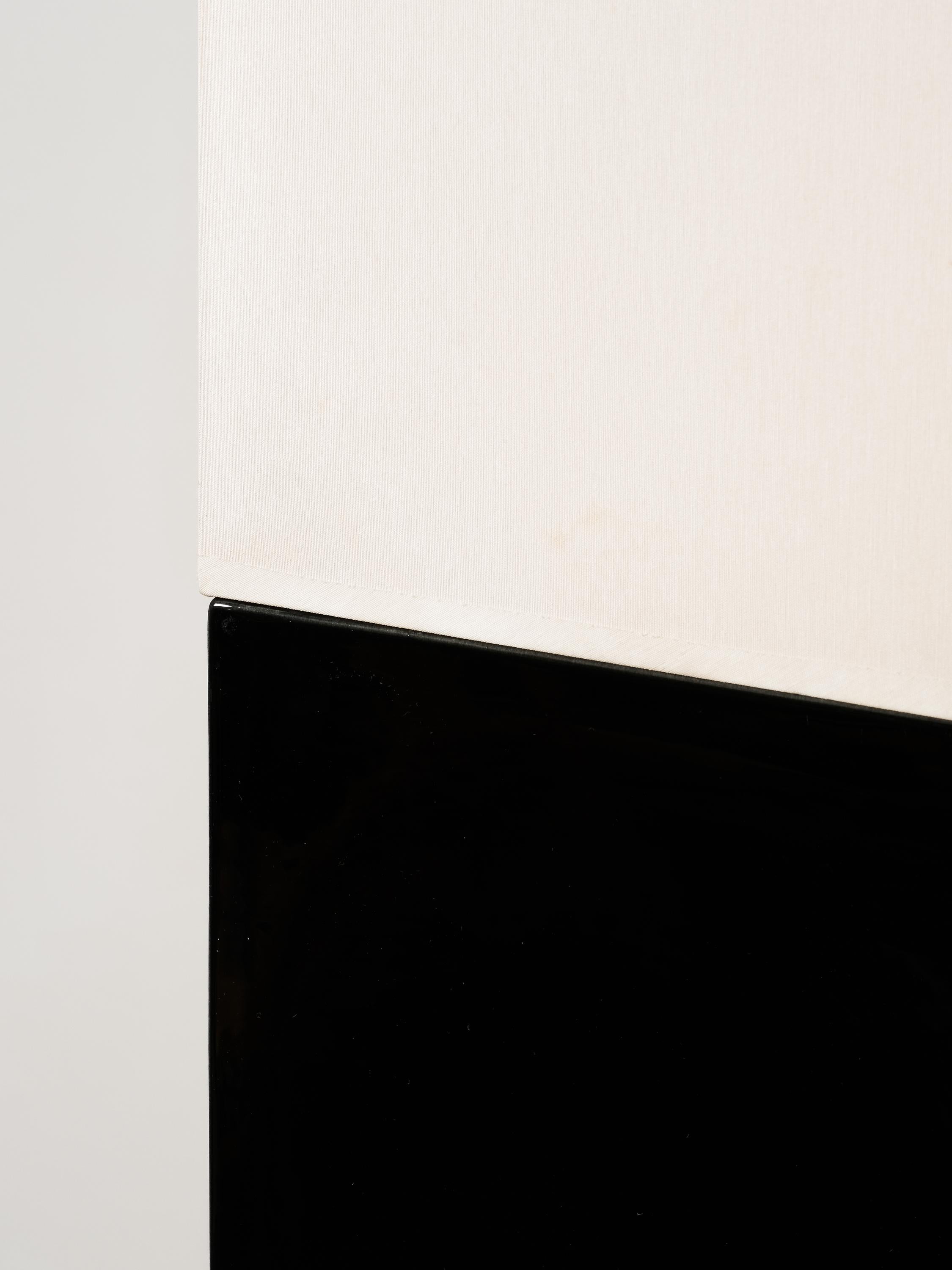 Glazed White Fabric & Black Ceramic Lamp by Faïencerie de Charolles, France, 1980s For Sale