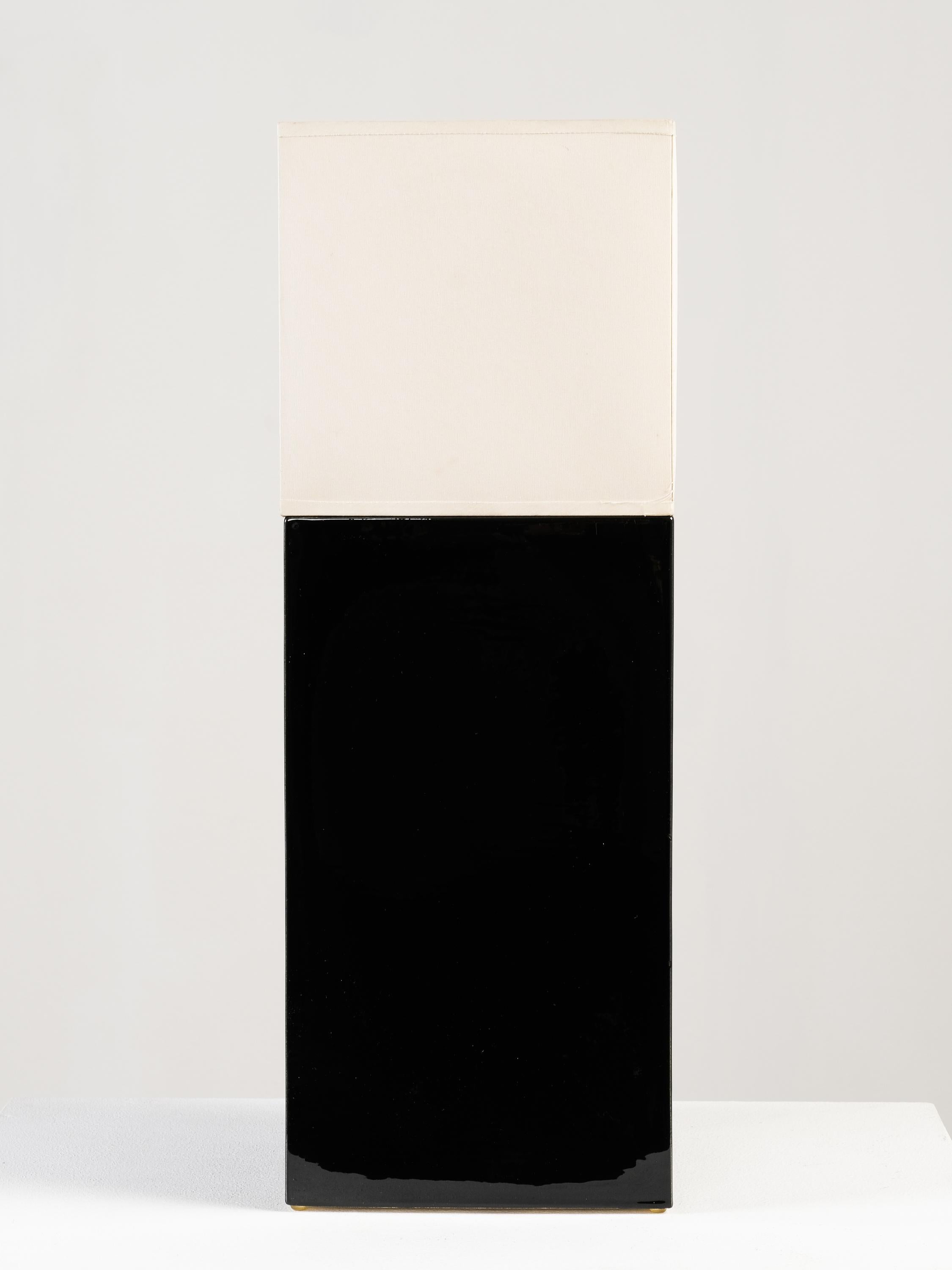 White Fabric & Black Ceramic Lamp by Faïencerie de Charolles, France, 1980s For Sale 1