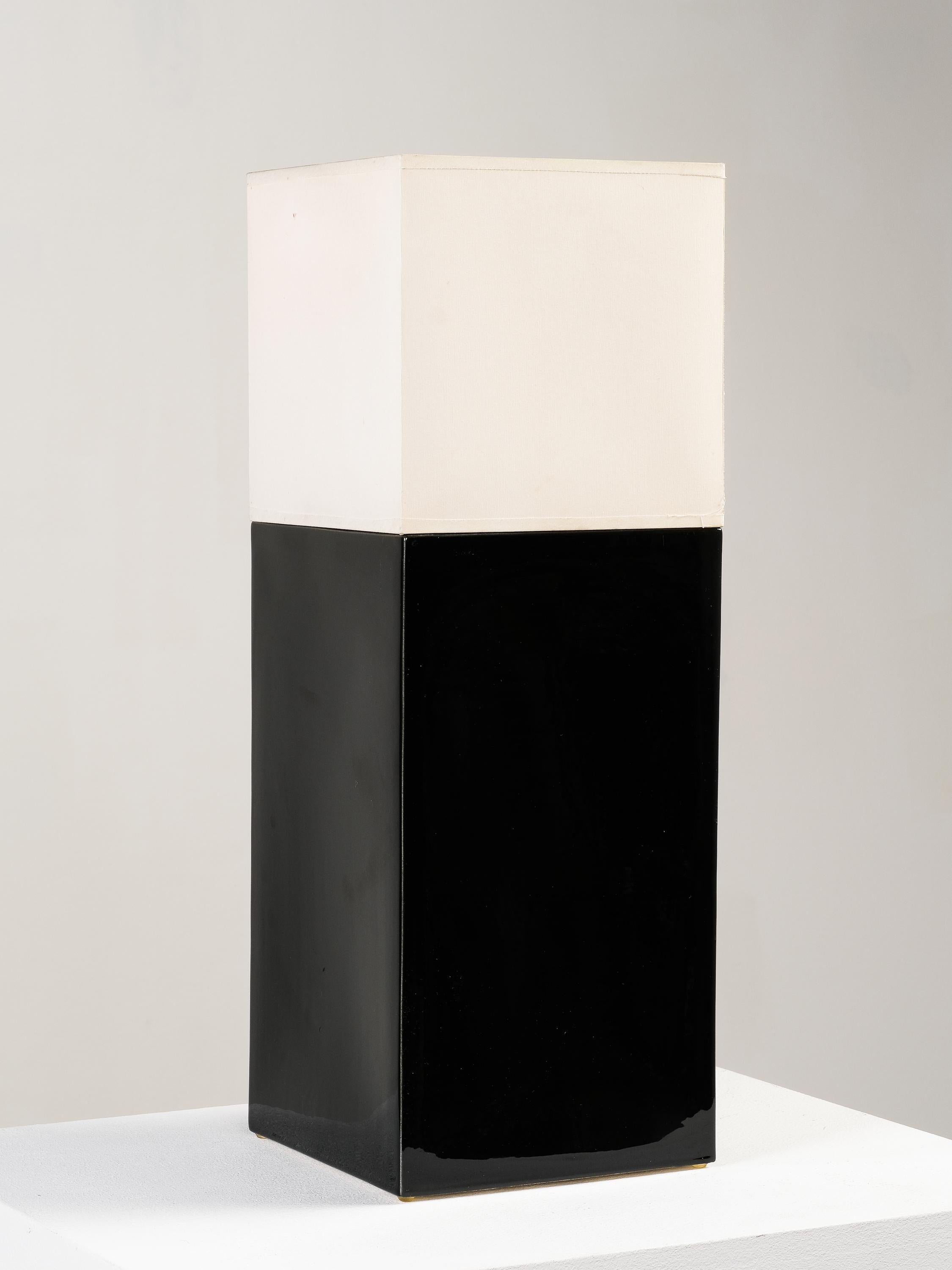 White Fabric & Black Ceramic Lamp by Faïencerie de Charolles, France, 1980s For Sale 2