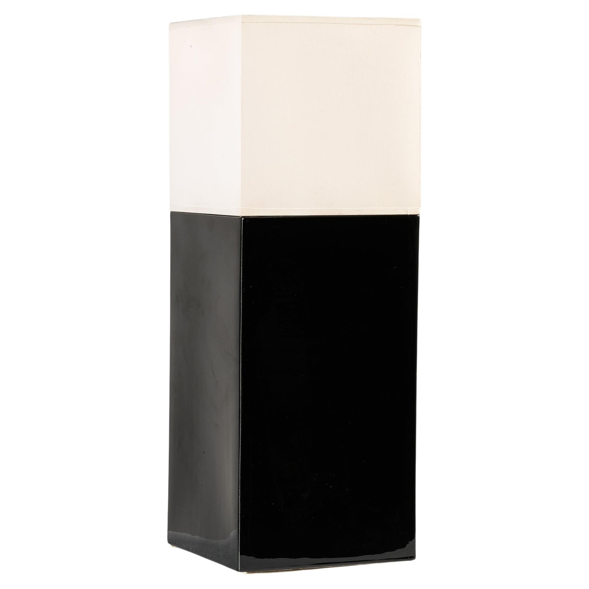 White Fabric & Black Ceramic Lamp by Faïencerie de Charolles, France, 1980s For Sale