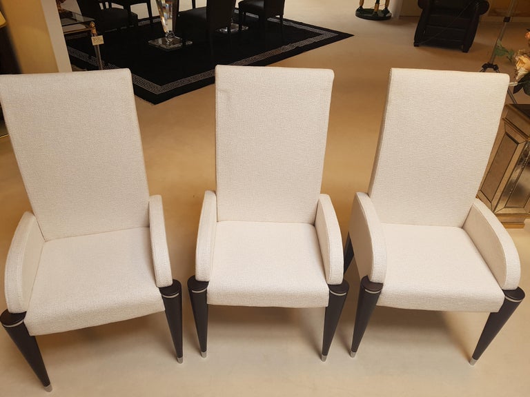 White Fabric Dining Chairs with Black Fluted Legs For Sale at 1stdibs