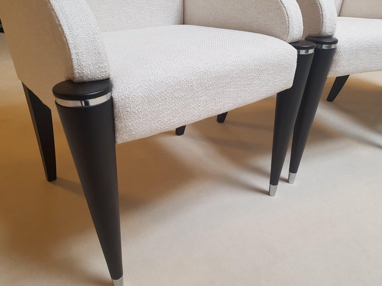 White Fabric Dining Chairs with Black Fluted Legs For Sale at 1stdibs