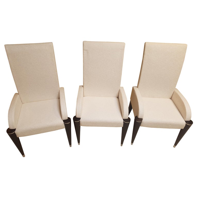 White Fabric Dining Chairs with Black Fluted Legs For Sale at 1stdibs