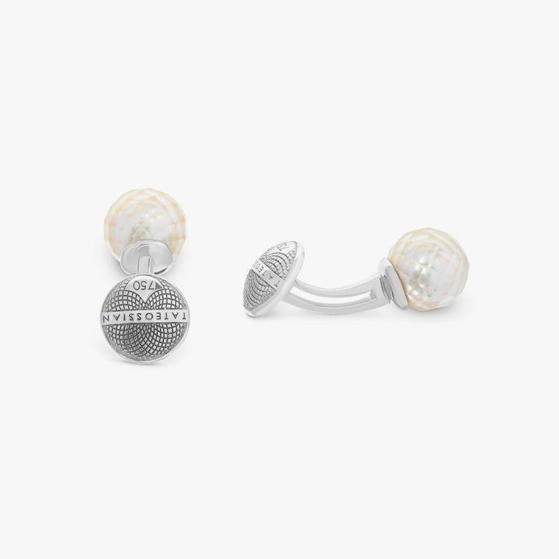White Faceted Pearl Cufflinks in 18k White Gold

One of natures most mesmerising stones are pearls. The pearls within this collection have been hand selected for their exquisite natural beauty. Immaculately set within the most subtle of cases, the