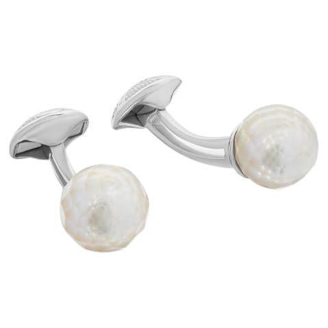 White Faceted Pearl Cufflinks in 18k White Gold