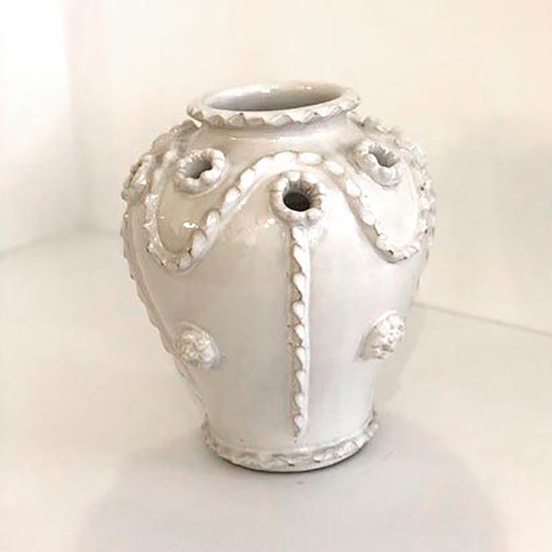 French White Faience Malicorne Earthenware Vase For Sale