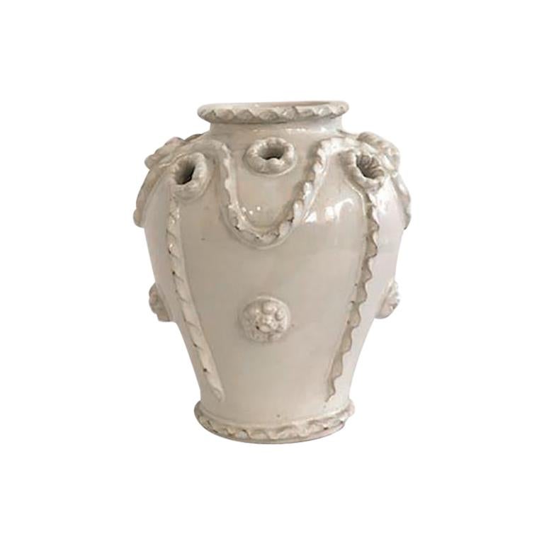 White Faience Malicorne Earthenware Vase For Sale