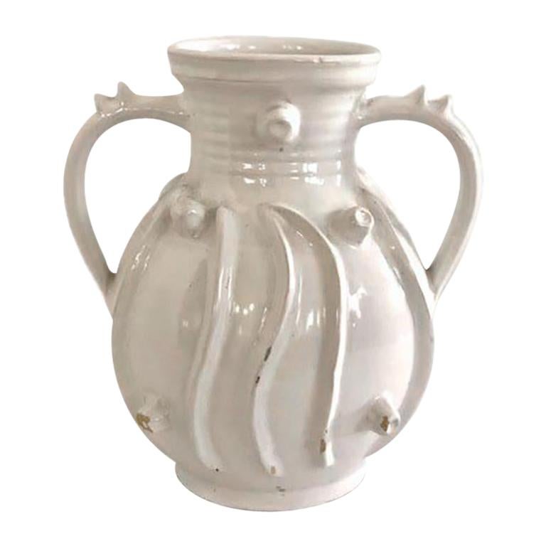 White Faience Malicorne Earthenware Vase For Sale