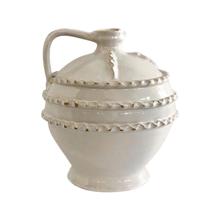 White Faience Malicorne Earthenware Vase For Sale