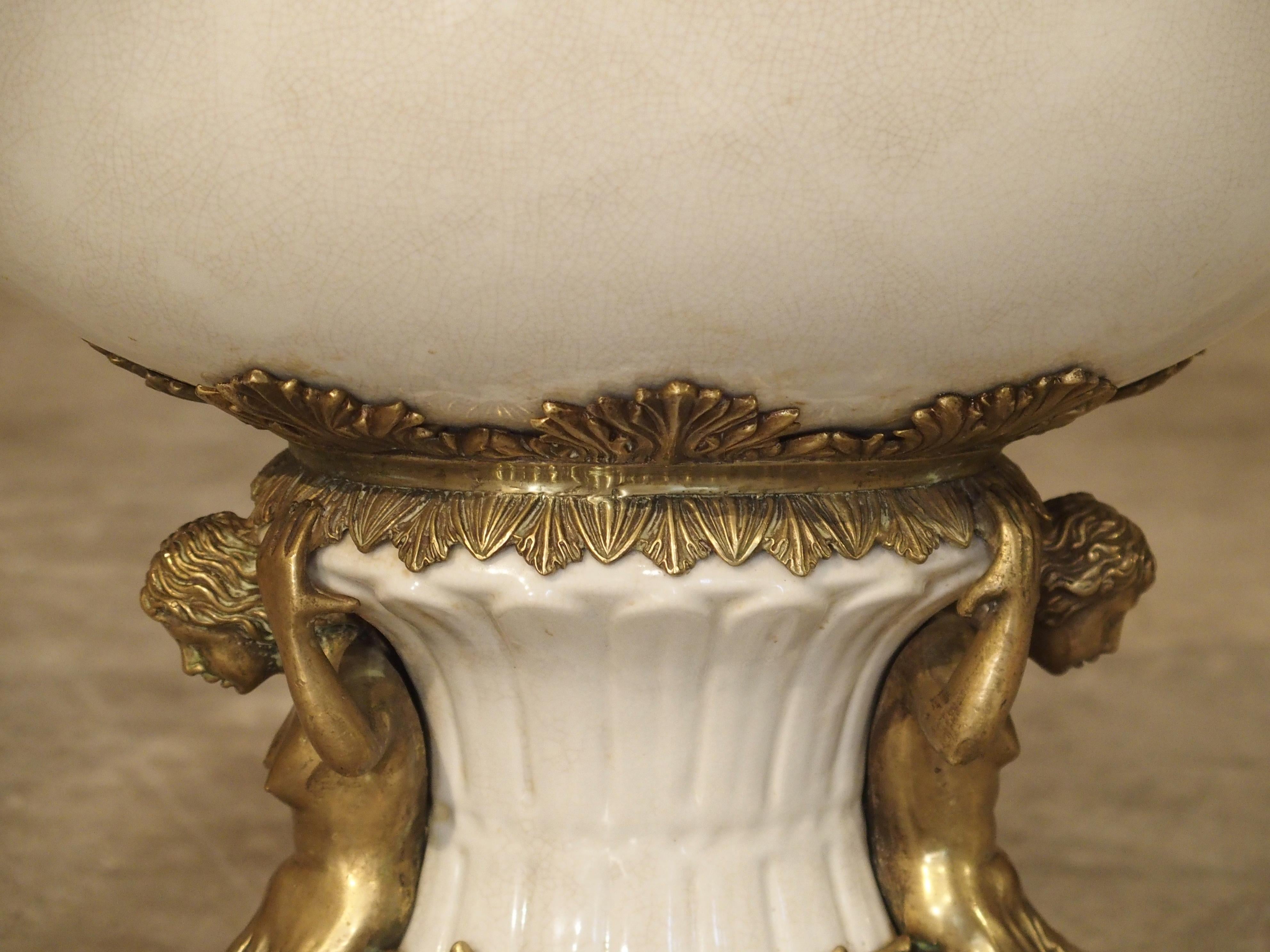 White Faience Urn with Gilt Bronze-Mounted Horses from France, circa 1900 6