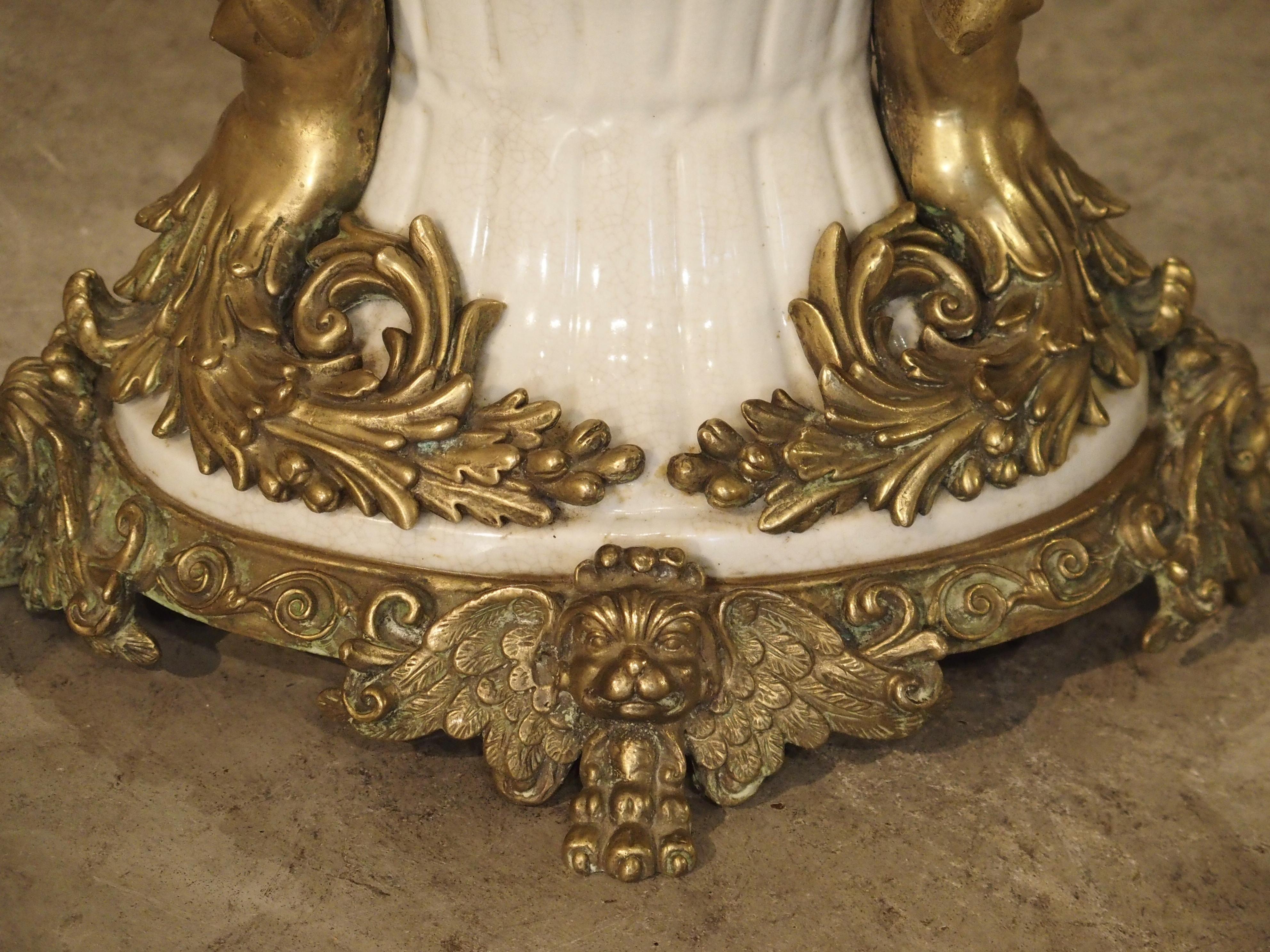 White Faience Urn with Gilt Bronze-Mounted Horses from France, circa 1900 7