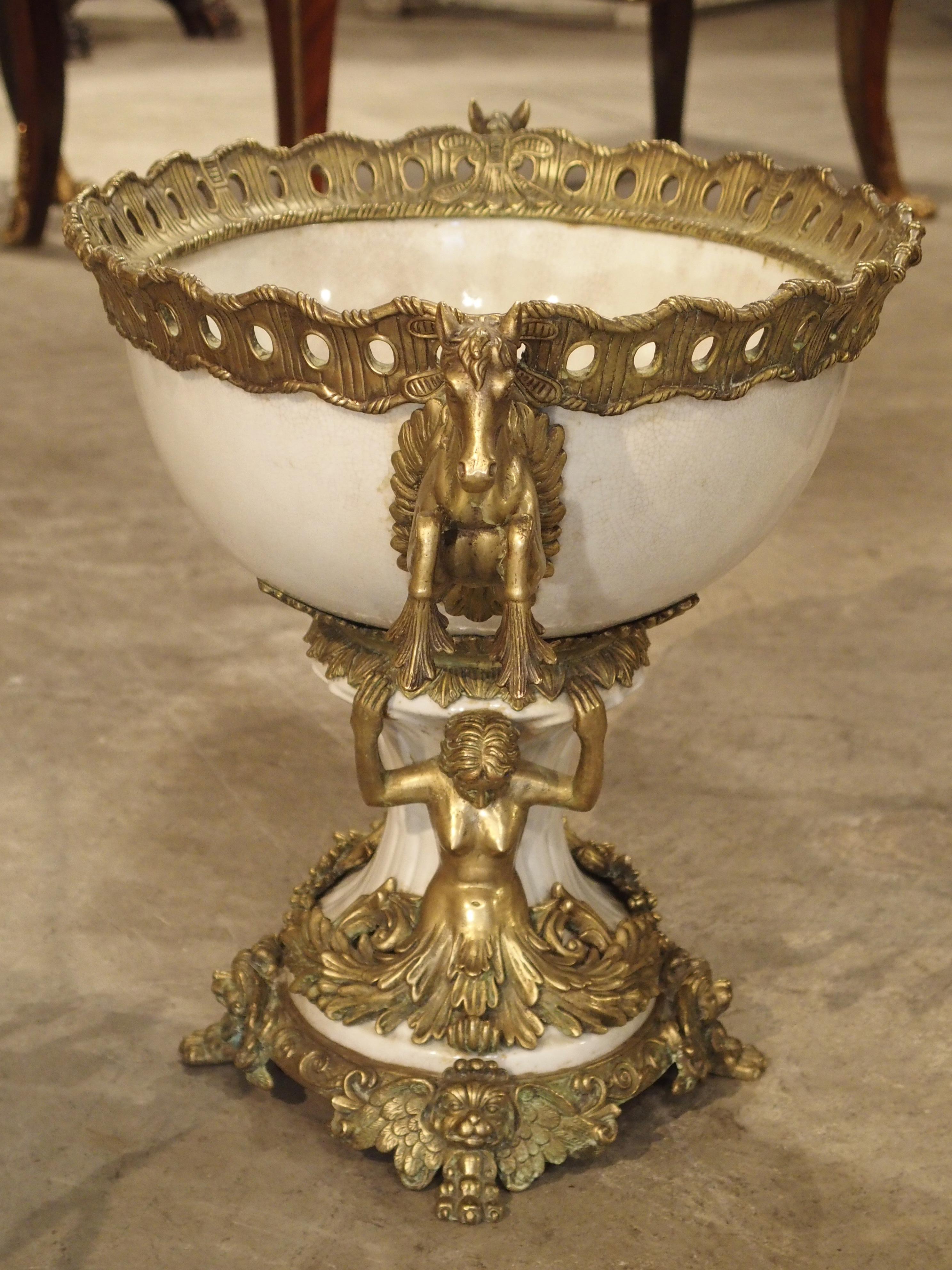 White Faience Urn with Gilt Bronze-Mounted Horses from France, circa 1900 8