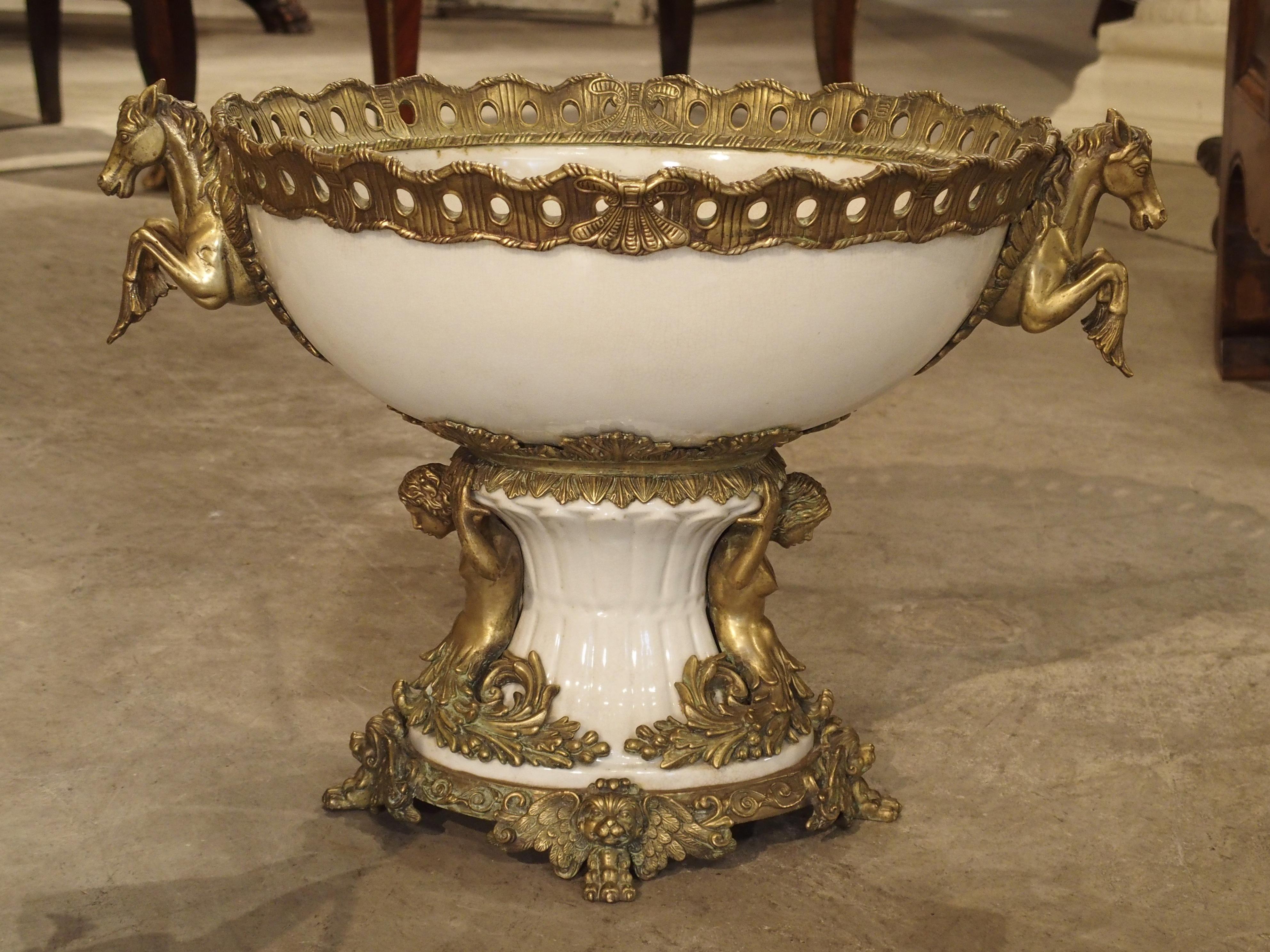 White Faience Urn with Gilt Bronze-Mounted Horses from France, circa 1900 9