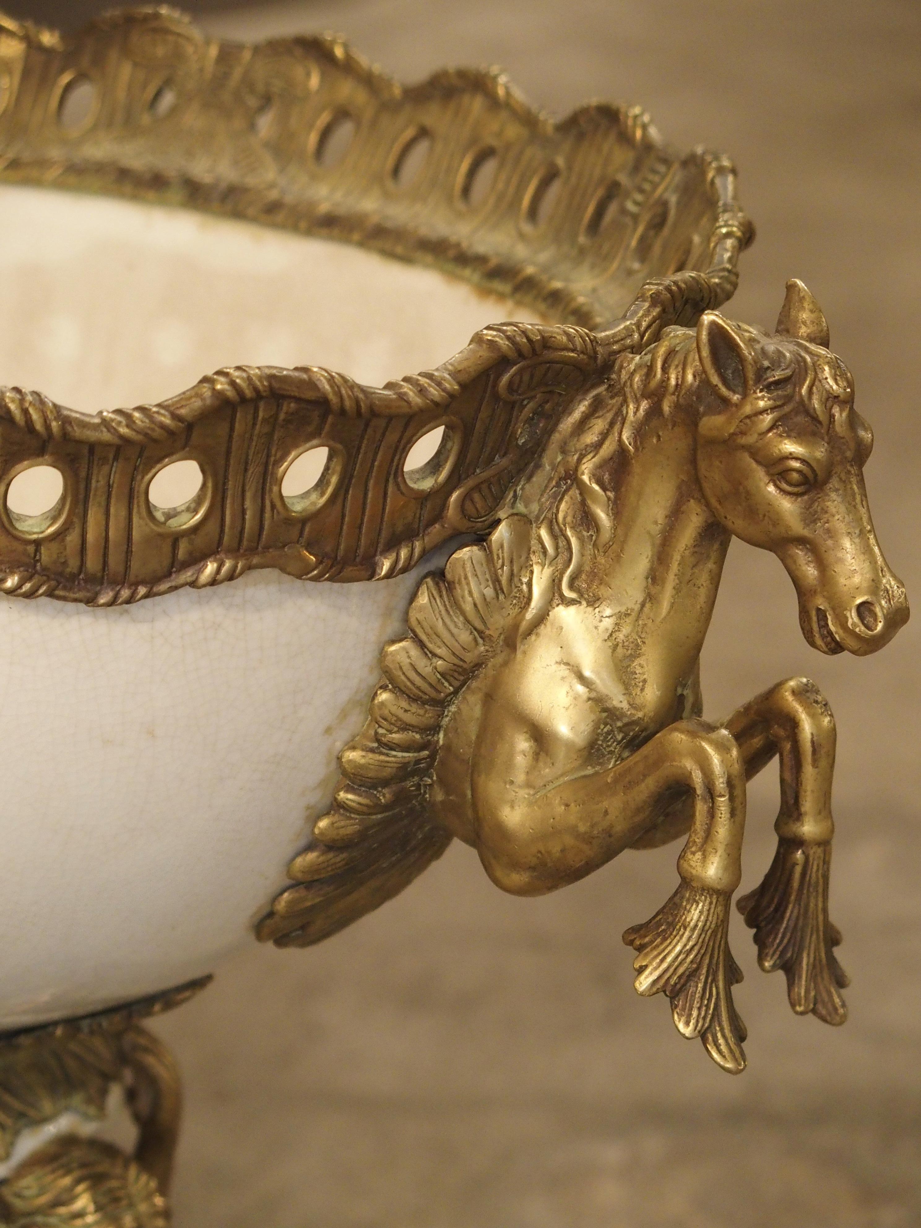 White Faience Urn with Gilt Bronze-Mounted Horses from France, circa 1900 10