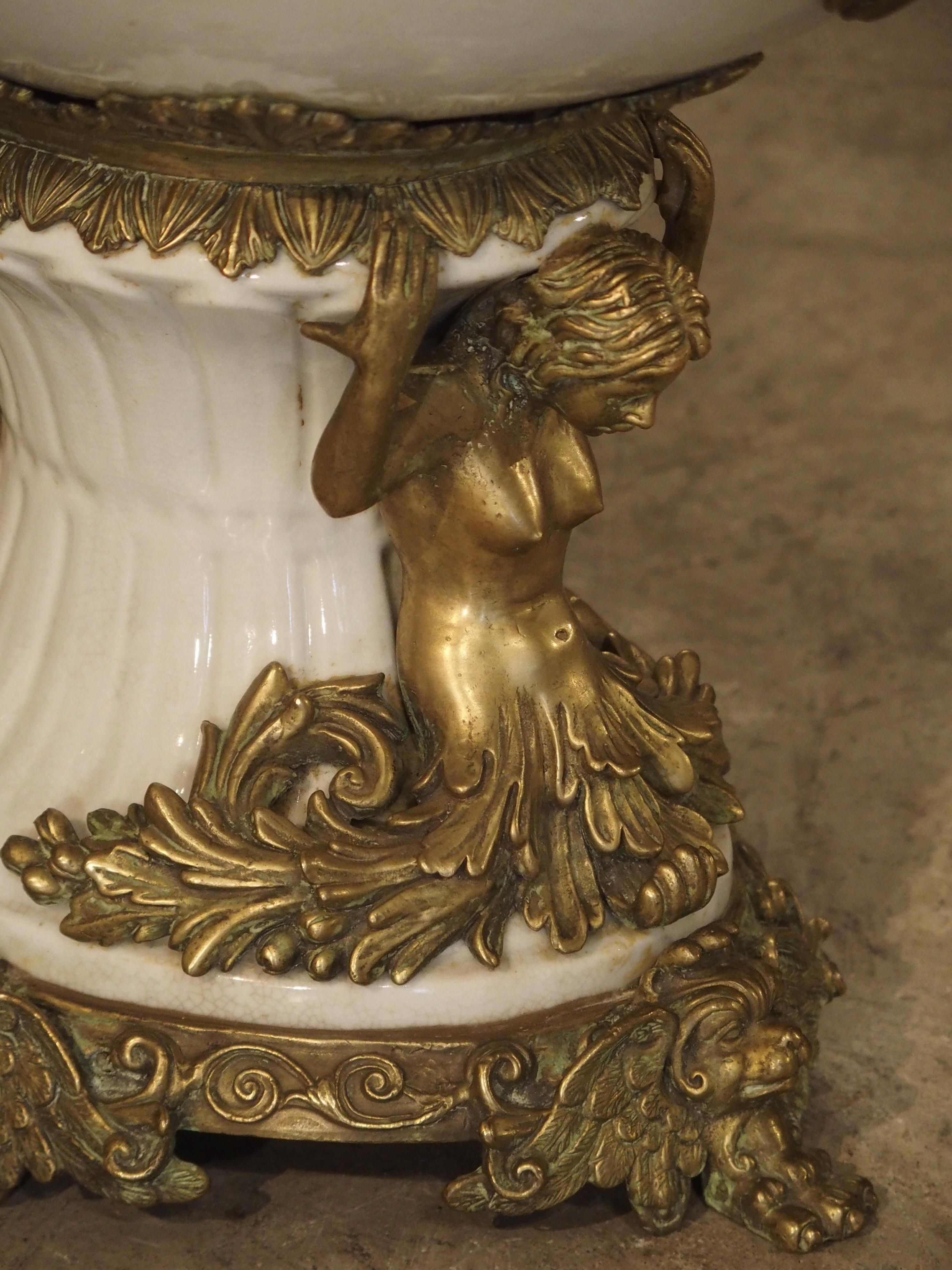 White Faience Urn with Gilt Bronze-Mounted Horses from France, circa 1900 11
