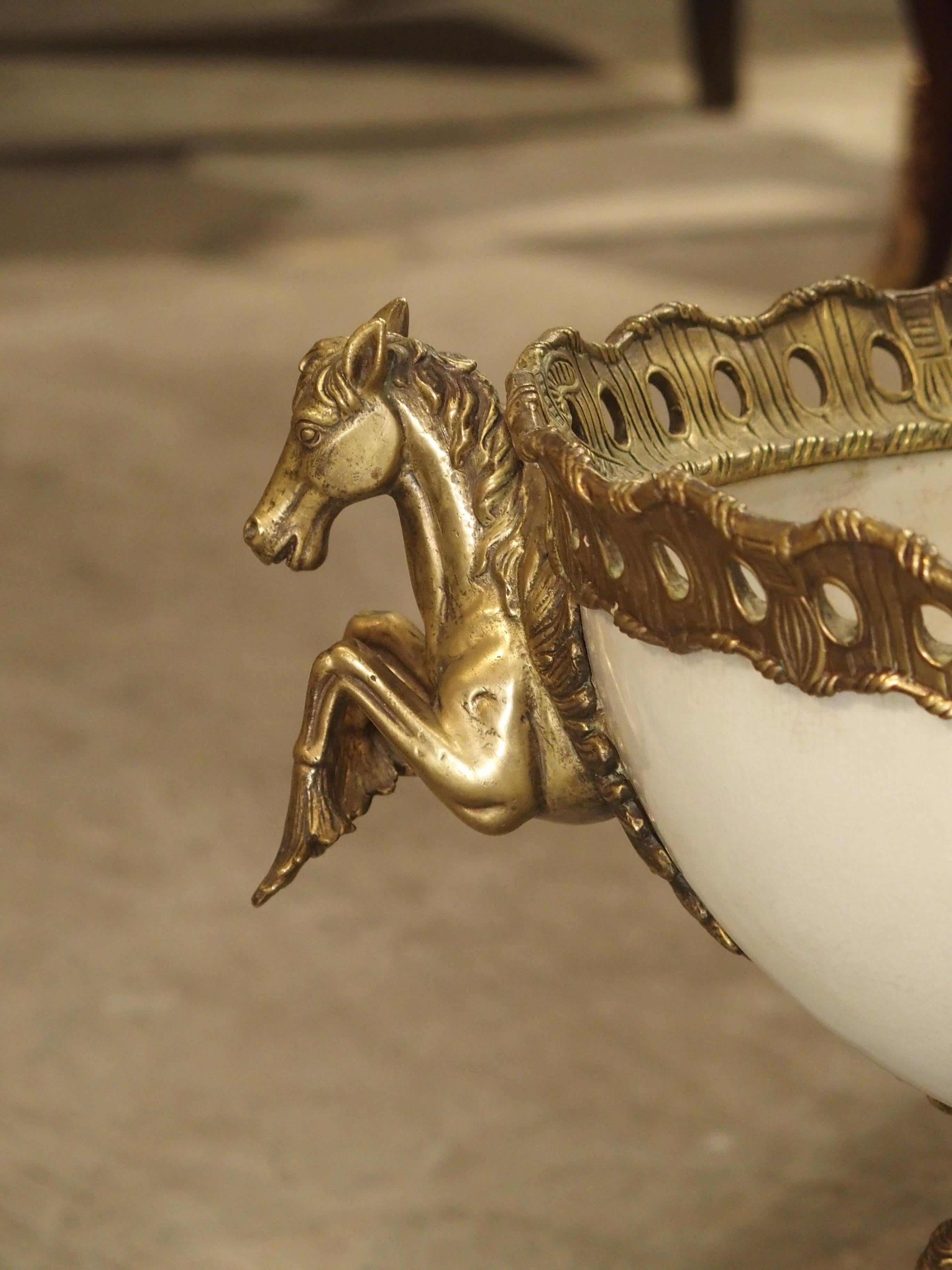 White Faience Urn with Gilt Bronze-Mounted Horses from France, circa 1900 12