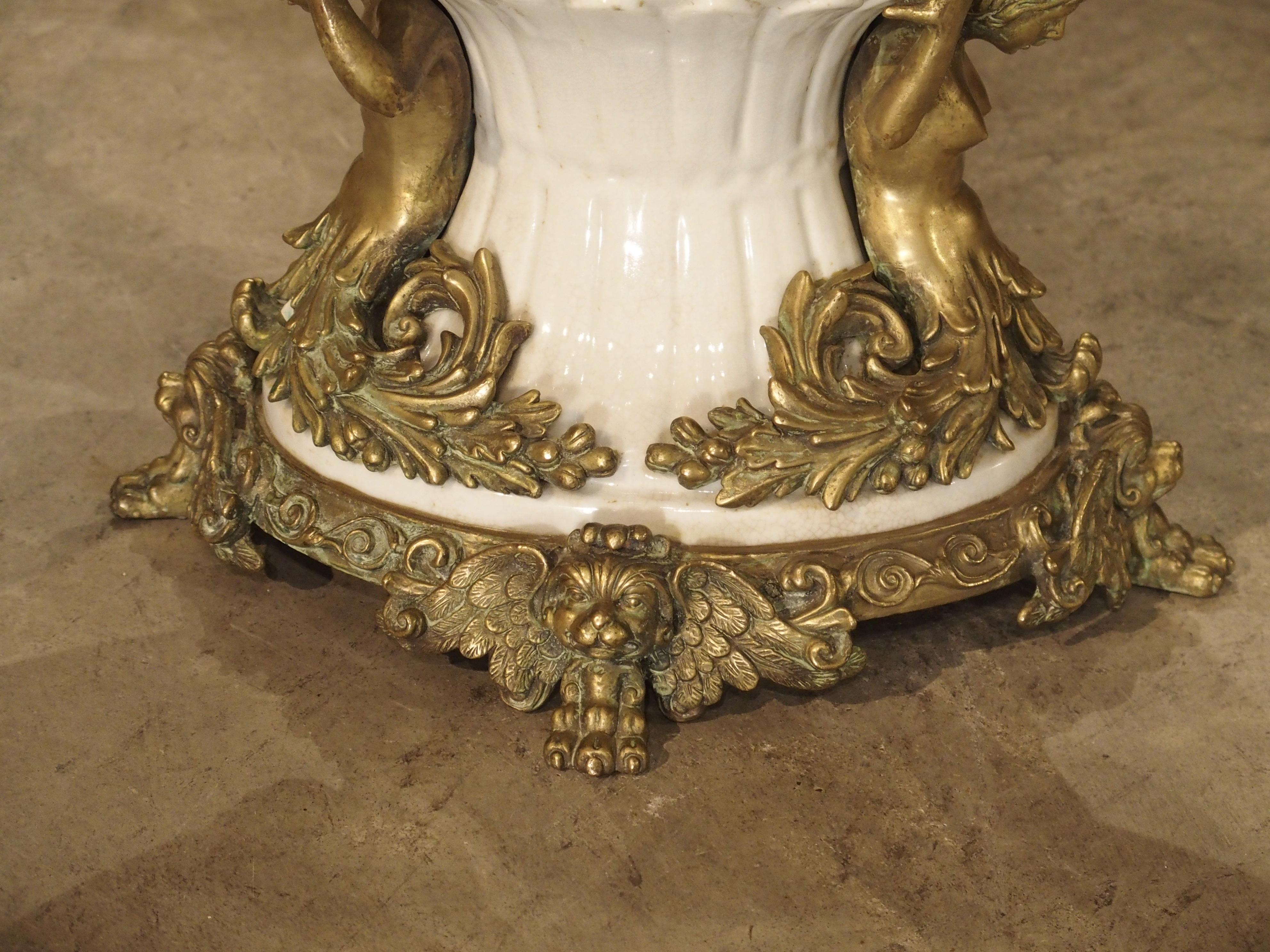 White Faience Urn with Gilt Bronze-Mounted Horses from France, circa 1900 13