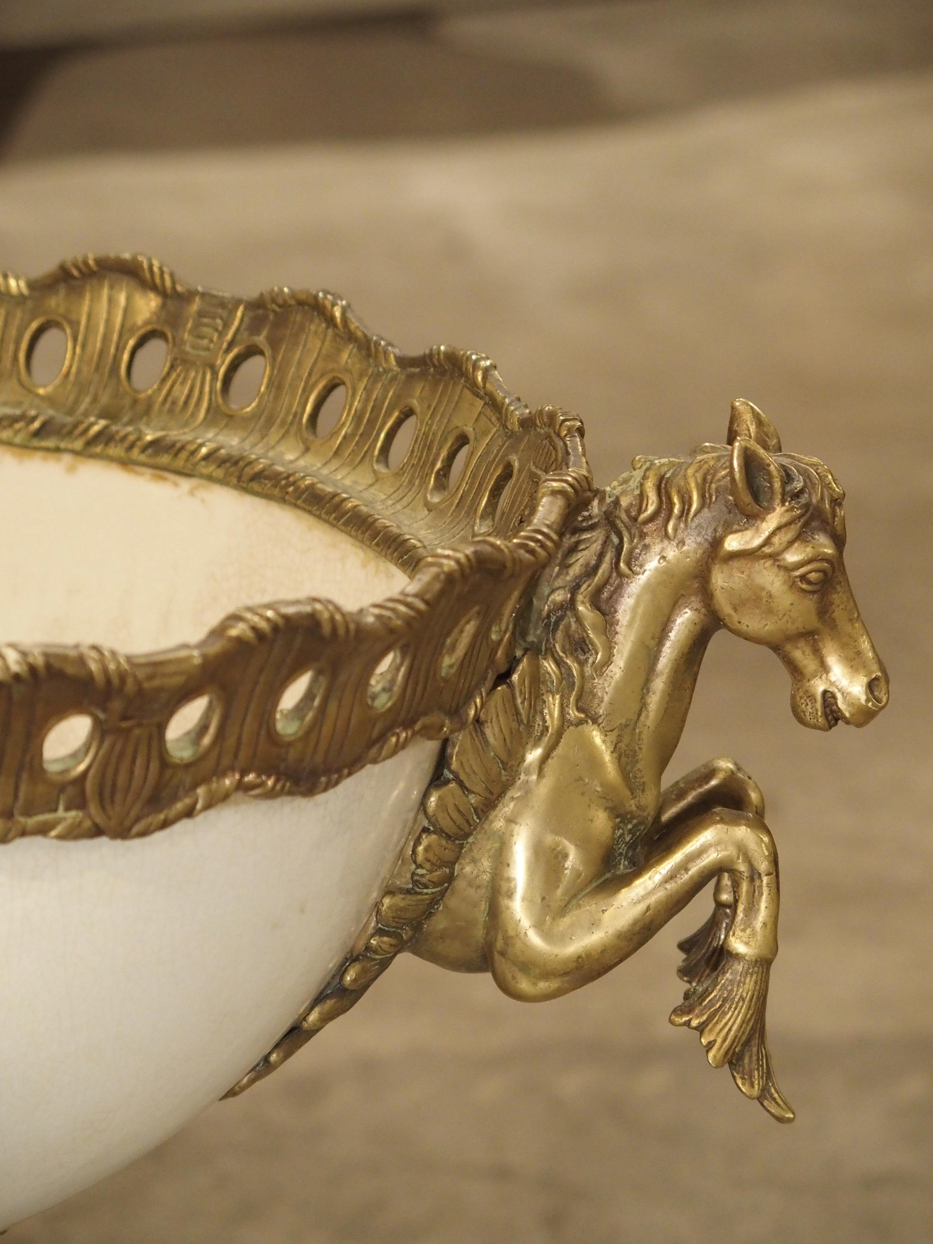 French White Faience Urn with Gilt Bronze-Mounted Horses from France, circa 1900