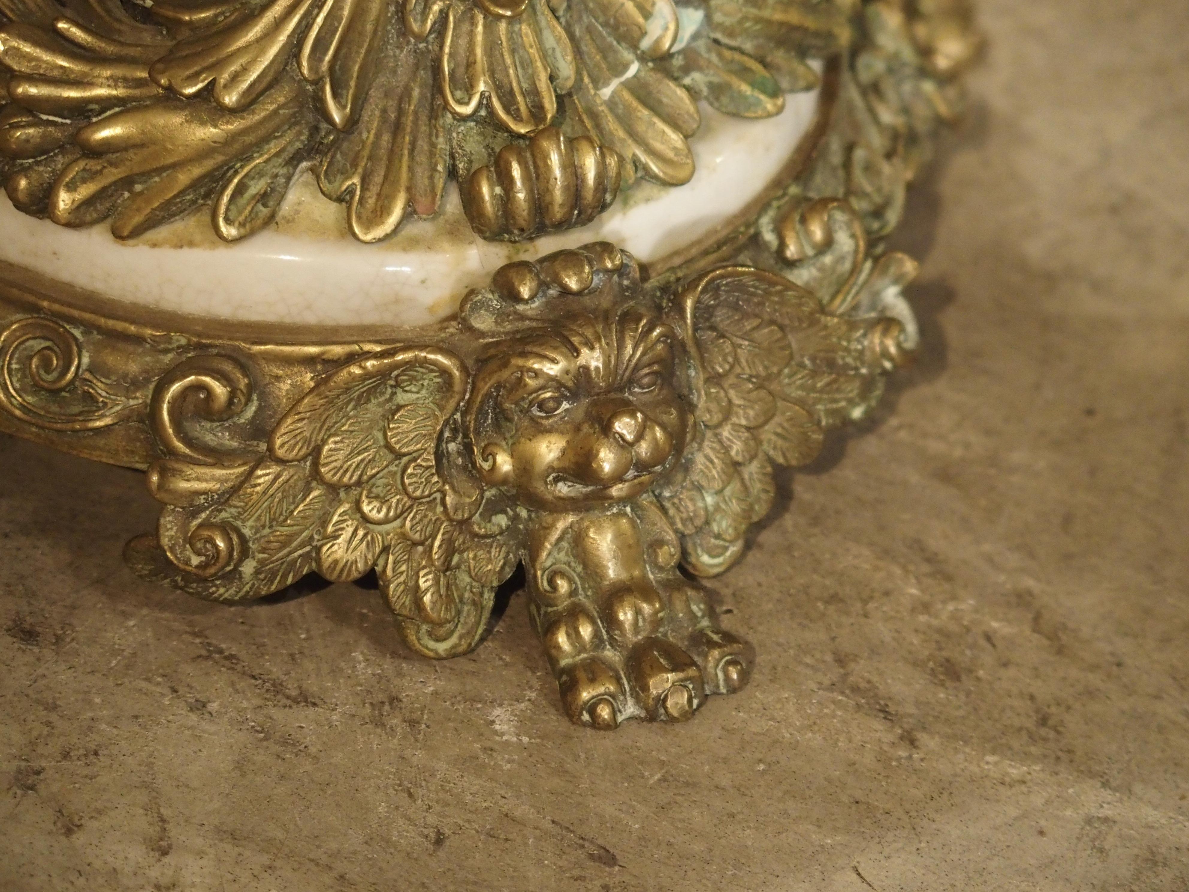 Early 20th Century White Faience Urn with Gilt Bronze-Mounted Horses from France, circa 1900