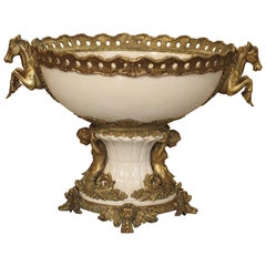 White Faience Urn with Gilt Bronze-Mounted Horses from France, circa 1900