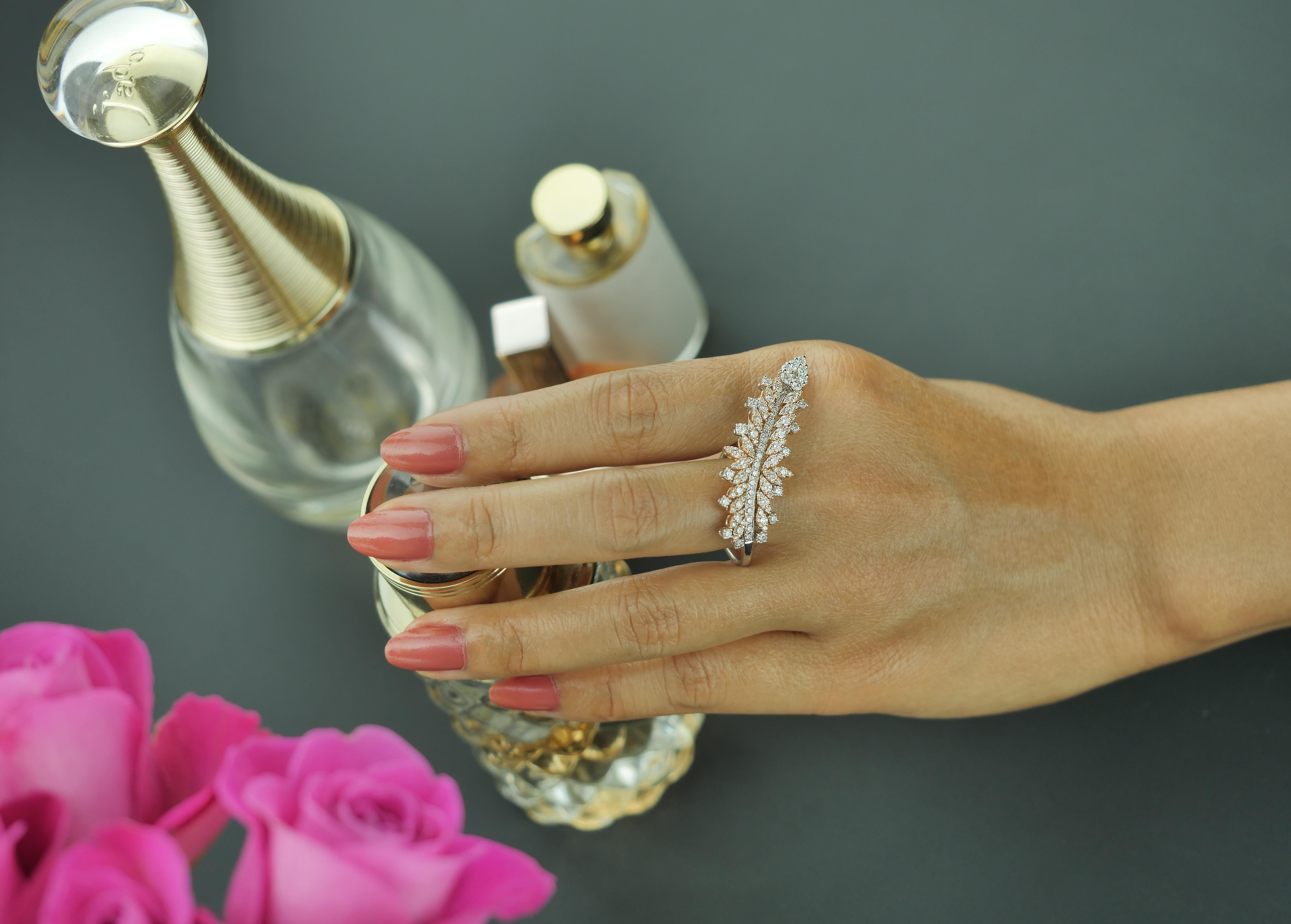 Yessayan, Modern Design White & Pink Diamond Statement Finger Ring In Excellent Condition For Sale In London, GB
