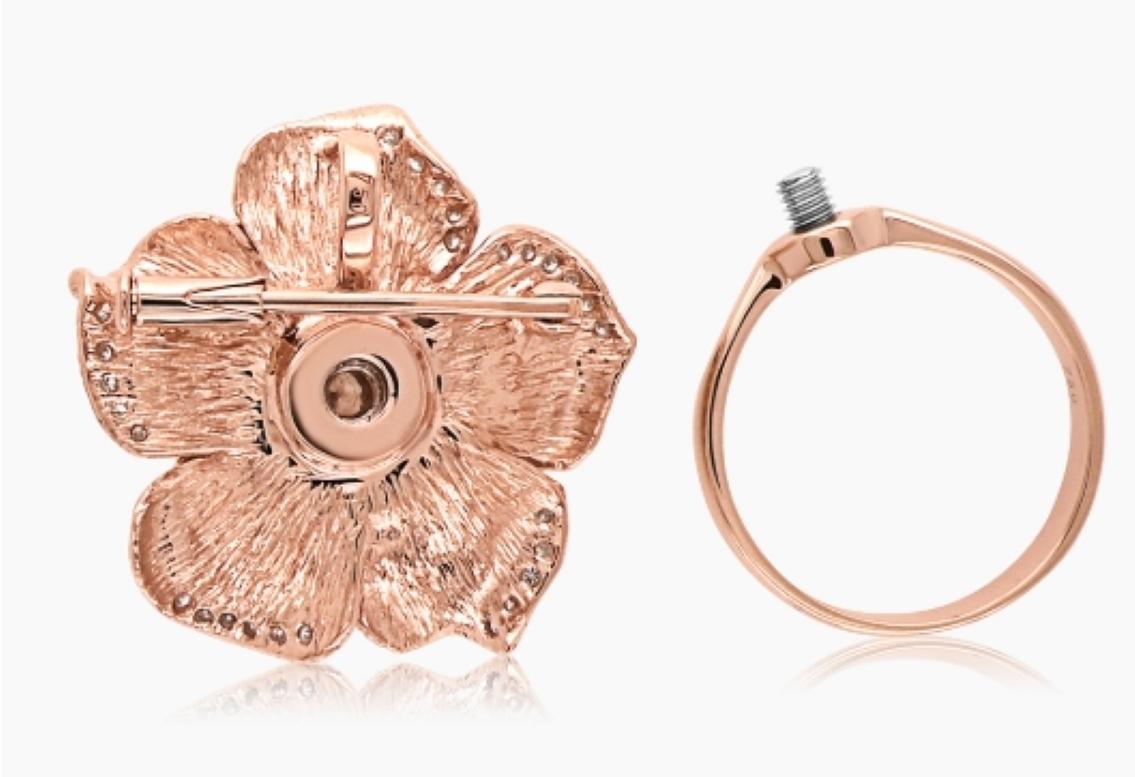 Taille mixte Bague fleur en or rose 18 carats avec diamant blanc et fantaisie en vente