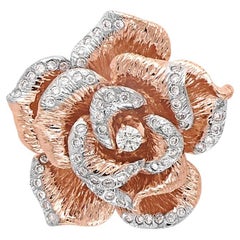 Bague fleur en or rose 18 carats avec diamant blanc et fantaisie