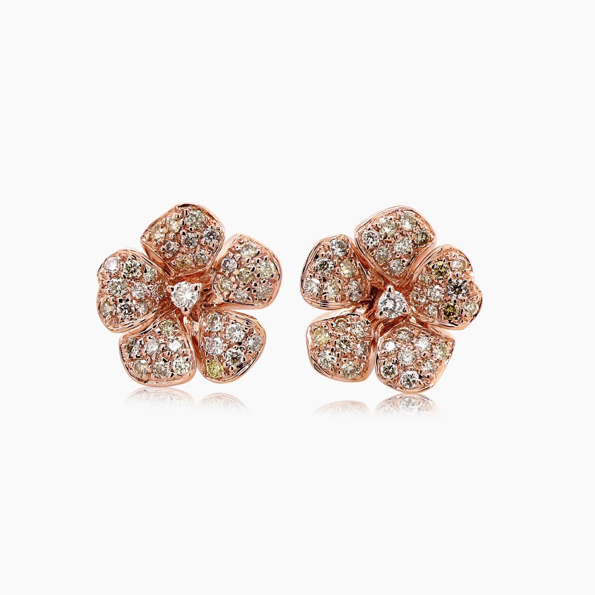 Taglio misto Orecchini in oro rosa 18K con diamanti bianchi e fantasia incastonati a fiore in vendita