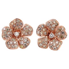 White & Fancy Diamond Pave Set Floral Flower 18K Rose Gold Earrings