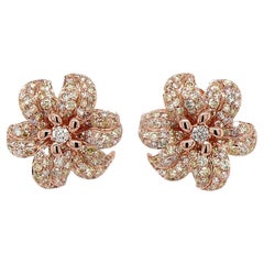 White & Fancy Diamond Pave Set Lilly Flower 18K Rose Gold Earrings