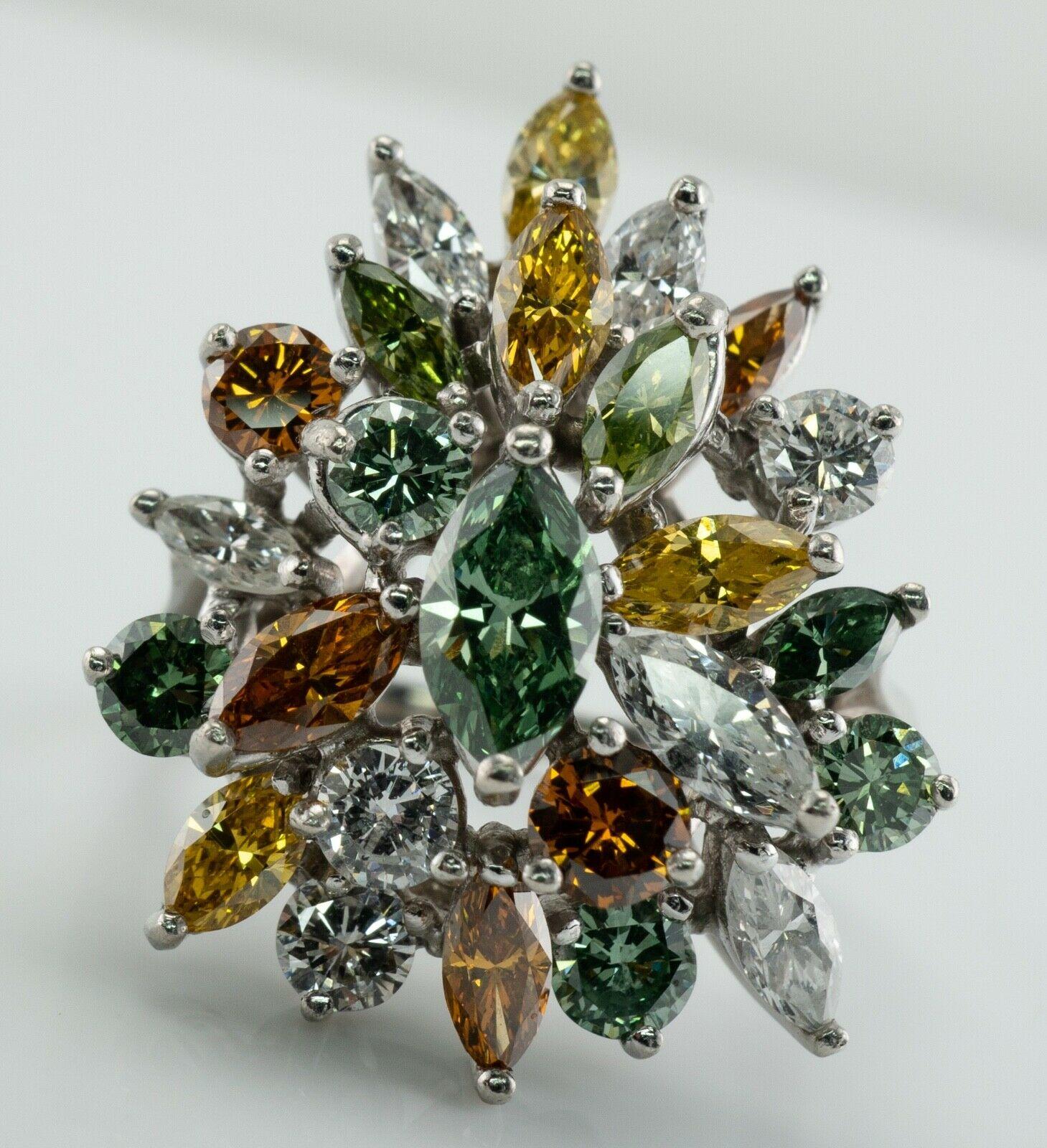 Platin-Cocktail-Cluster in Weiß mit weißem und ausgefallenem Diamantring 4,00 TDW (Marquiseschliff) im Angebot