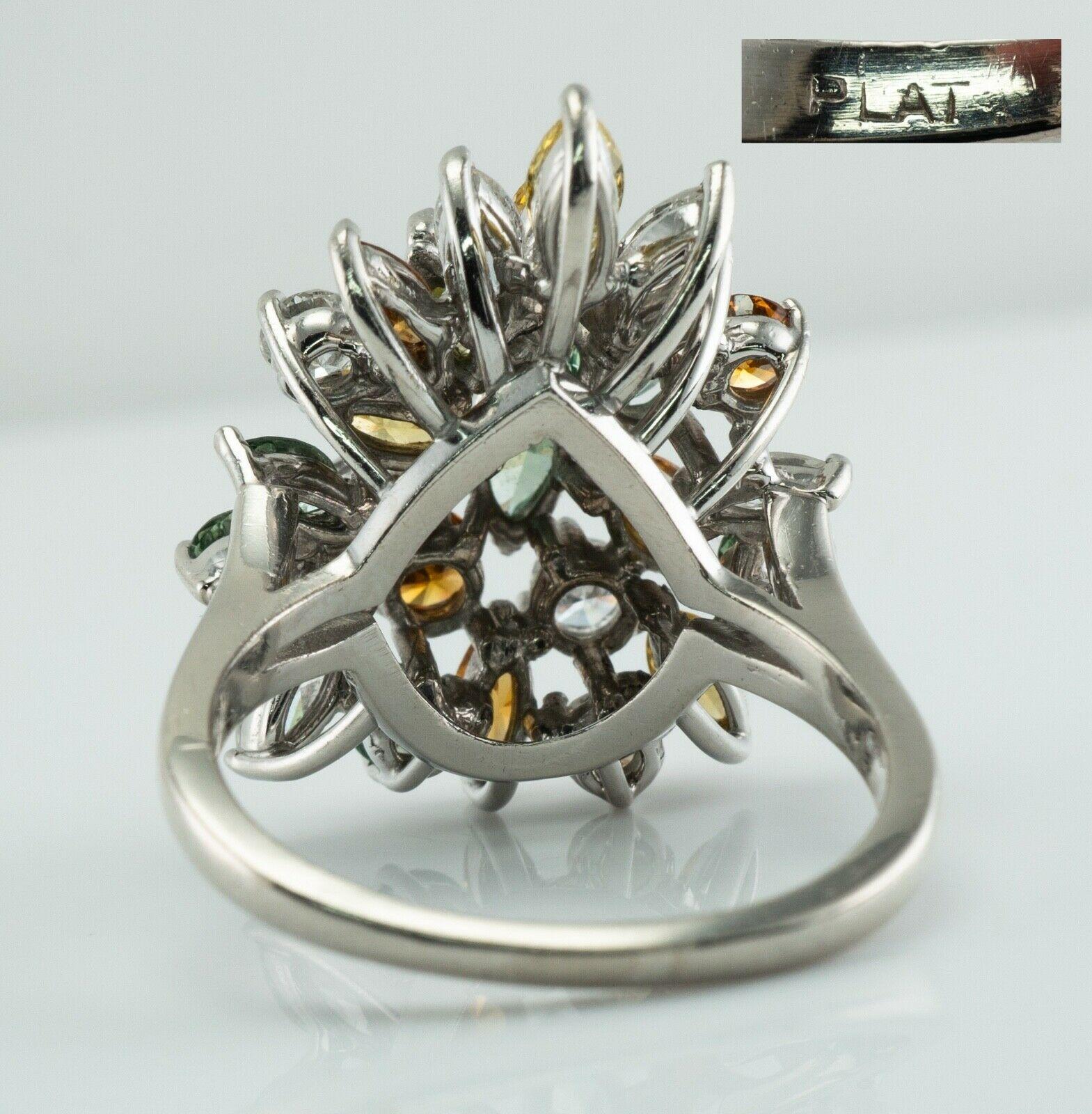 Bague cocktail en platine avec diamants blancs et fantaisie 4,00 TDW Pour femmes en vente