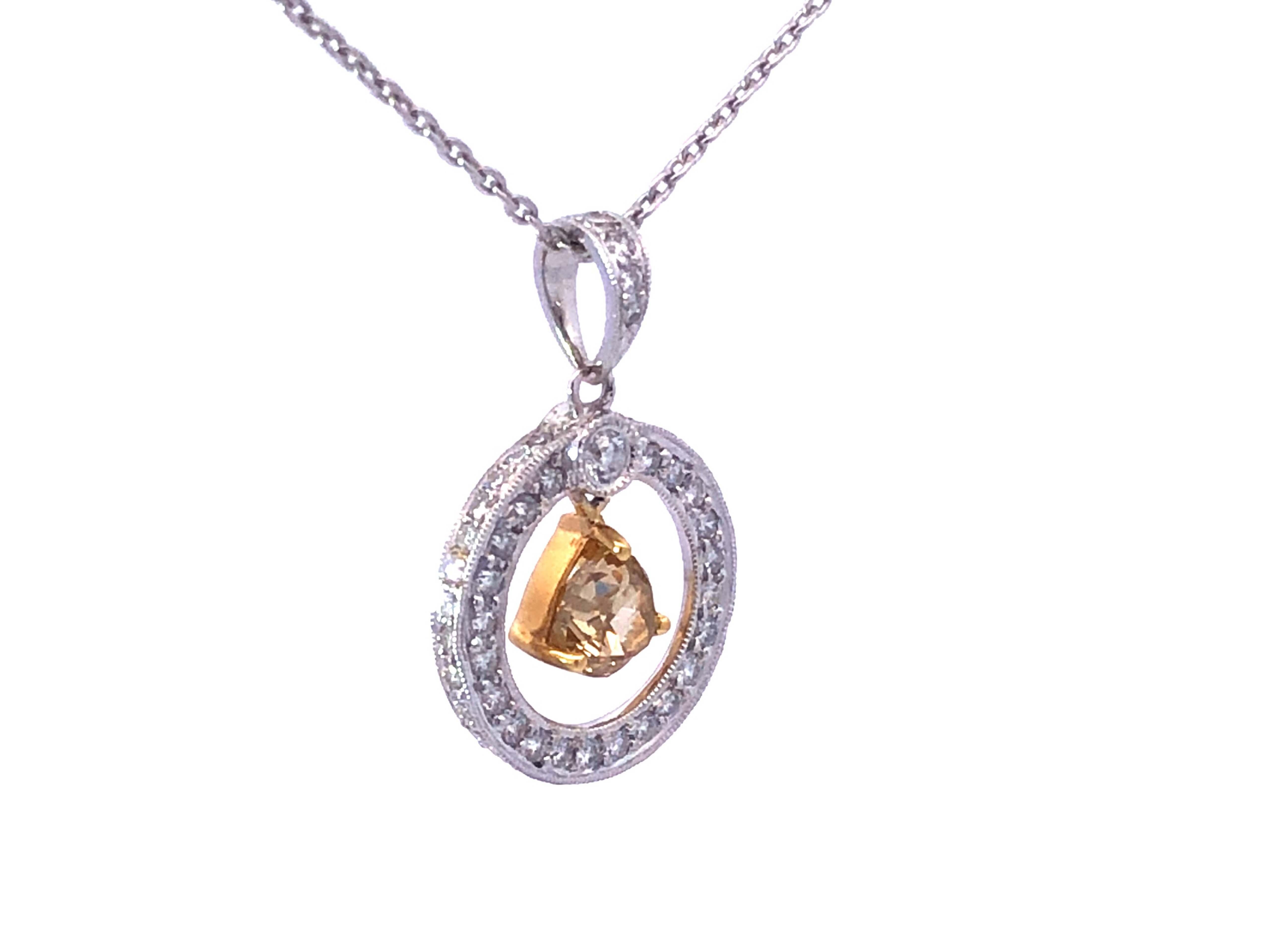 Modern White & Fancy Intense Brownish Yellow Diamond Circle Necklace in 18K White Gold For Sale