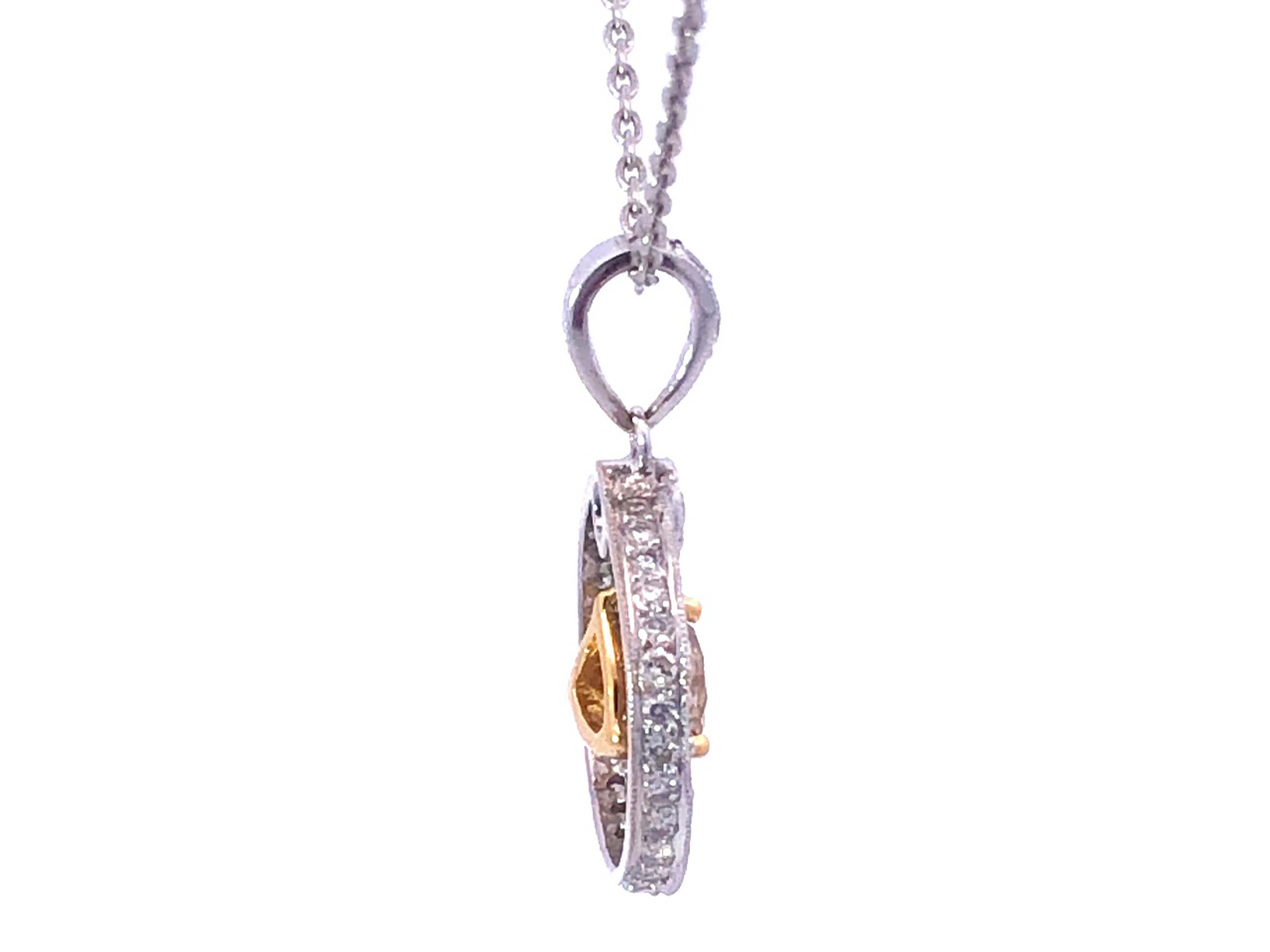 Women's or Men's White & Fancy Intense Brownish Yellow Diamond Circle Necklace in 18K White Gold For Sale