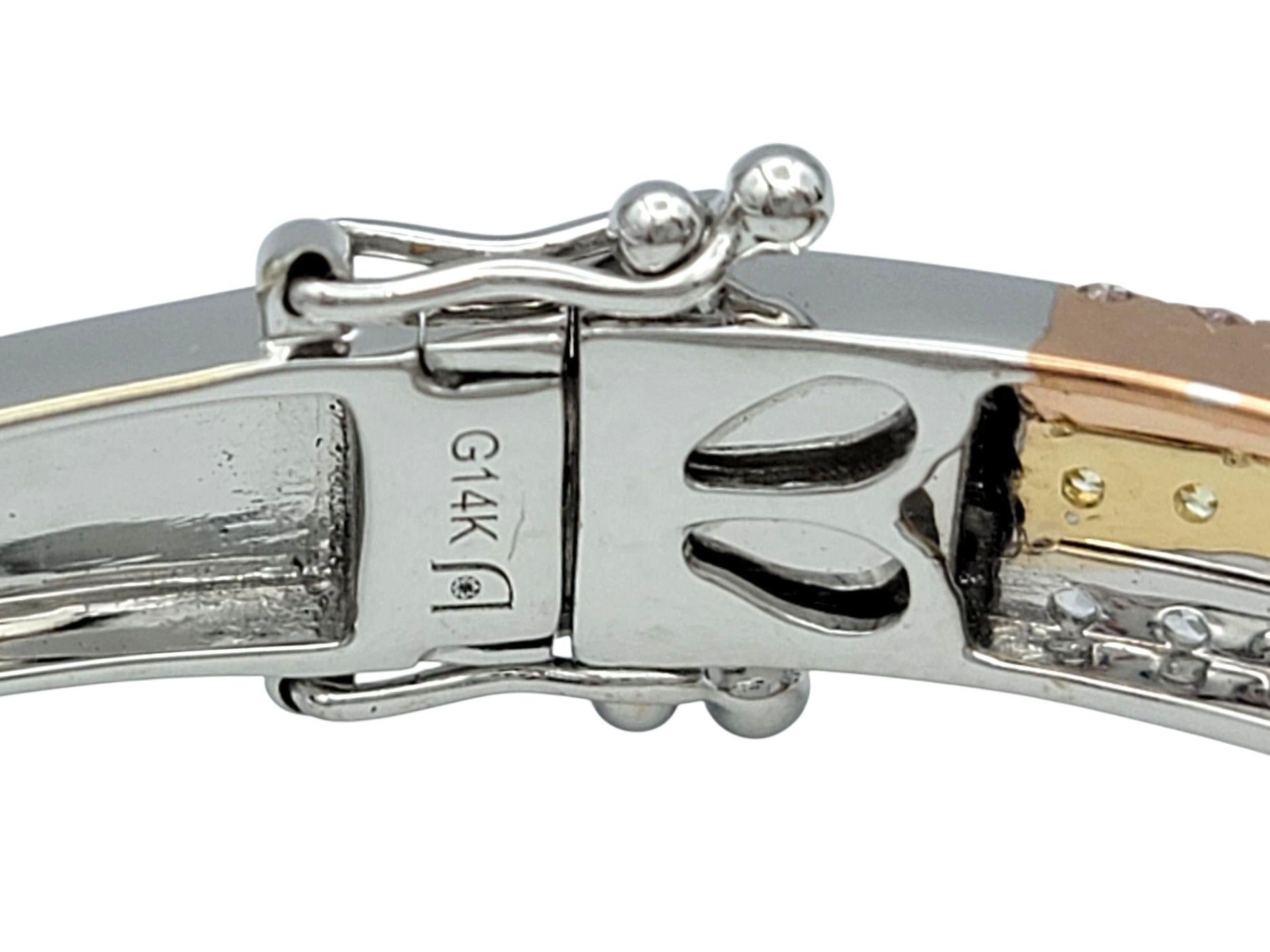 Weißer, pinker & gelber Diamant Dreireihiger Armreif aus 14 Karat Weißgold im Angebot 1