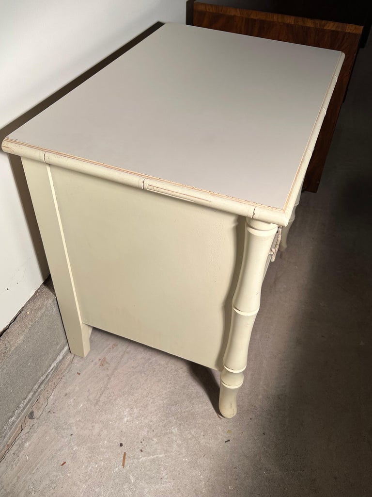 White Faux Bamboo Nightstand For Sale at 1stDibs