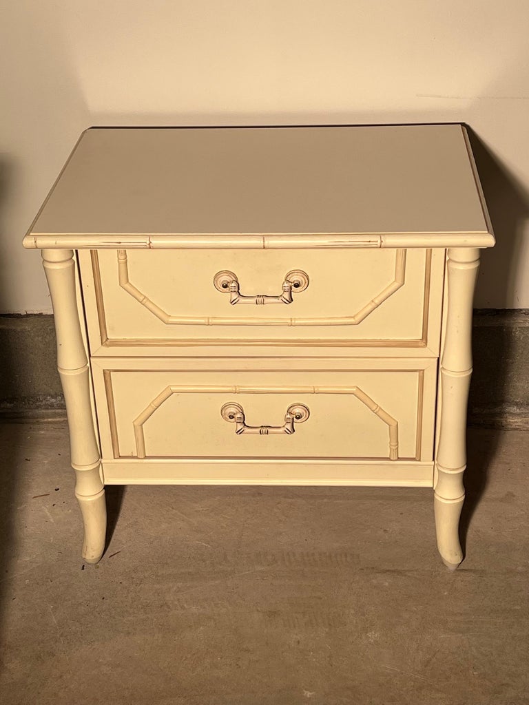 White Faux Bamboo Nightstand For Sale at 1stDibs