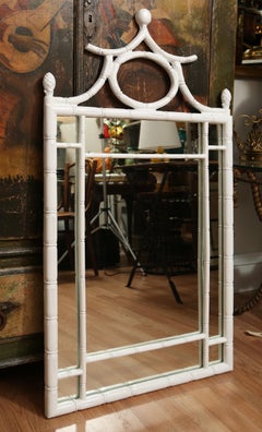 White Faux Bamboo Pagoda Mirror