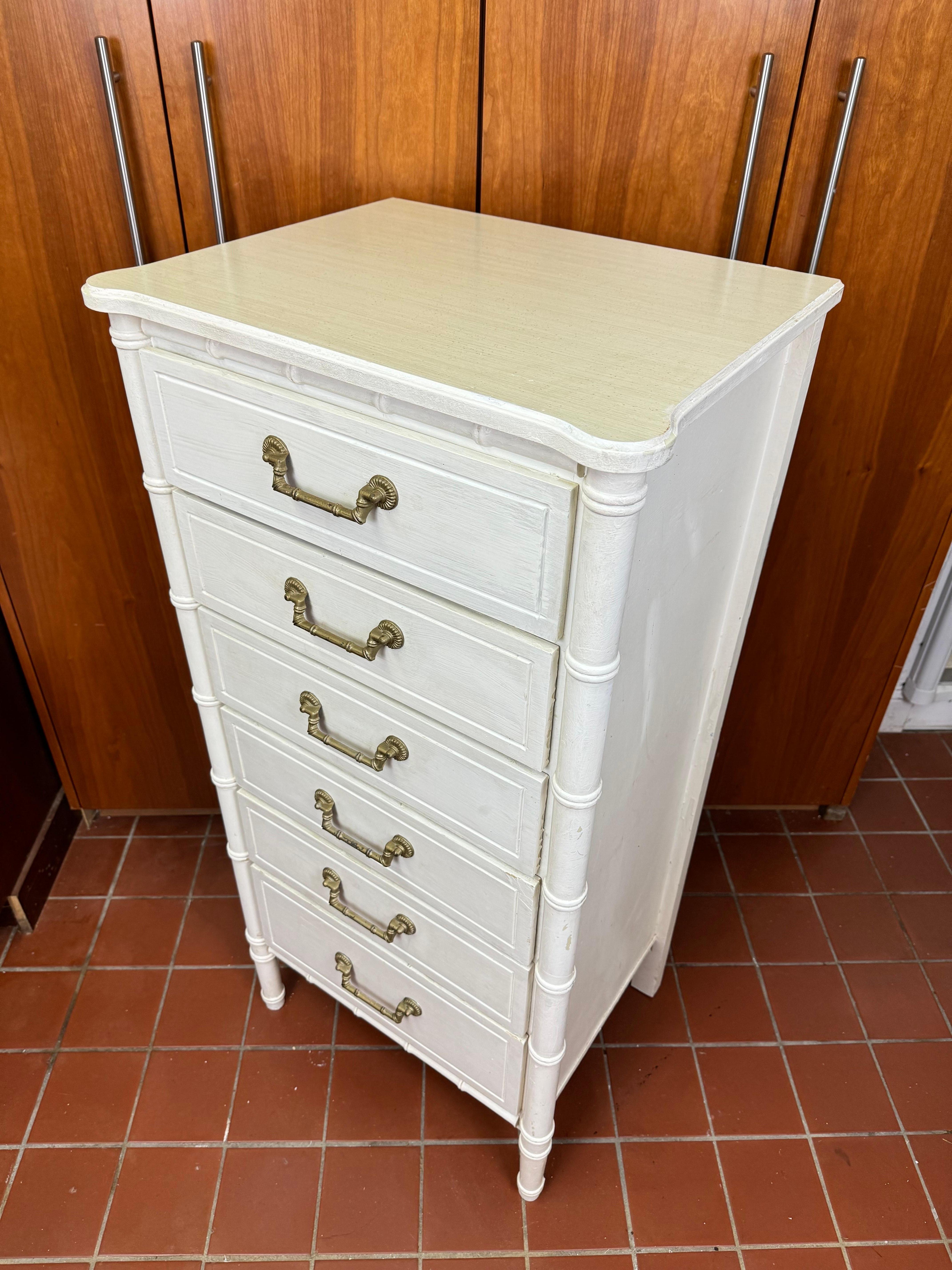 White Faux Bamboo Six Drawer Dresser 5