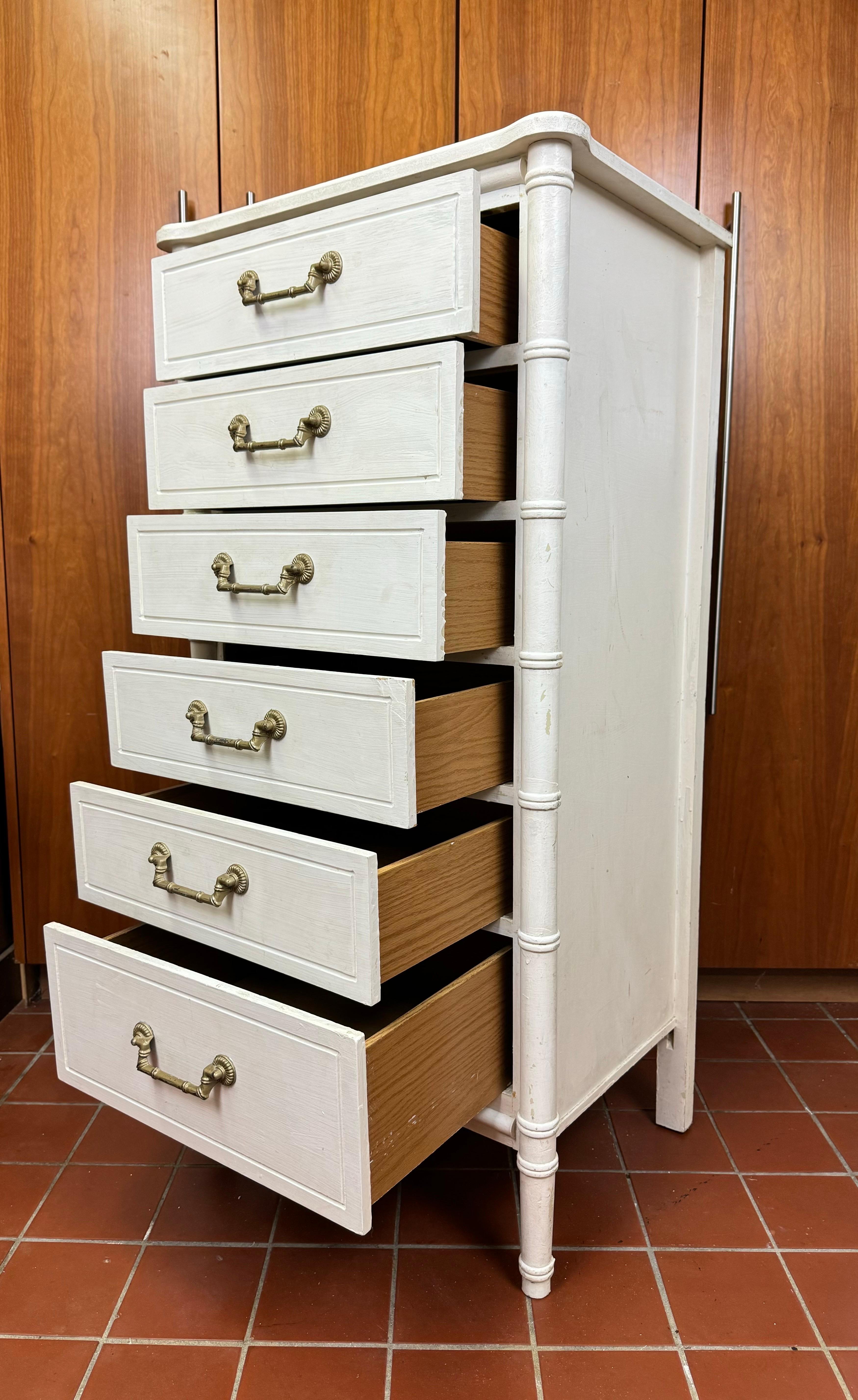 White Faux Bamboo Six Drawer Dresser 6